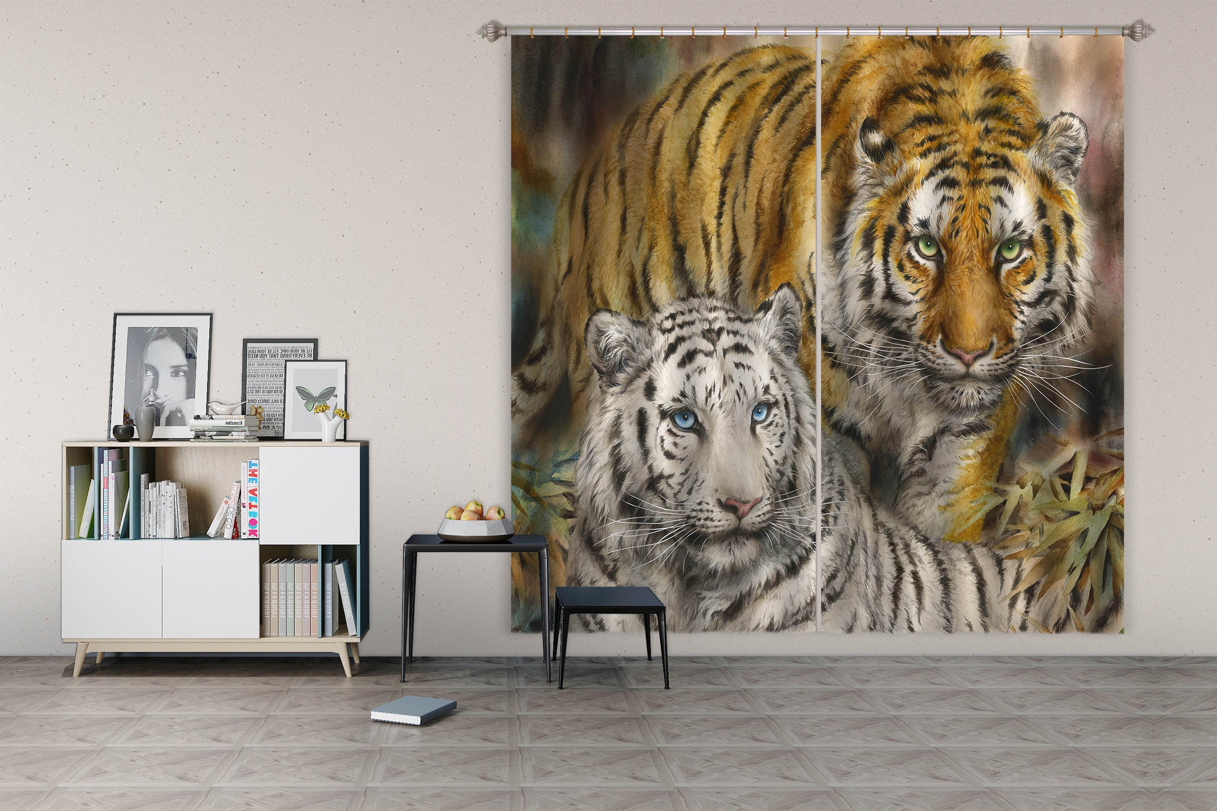 3D Animal Tiger 9093 Kayomi Harai Curtain Curtains Drapes