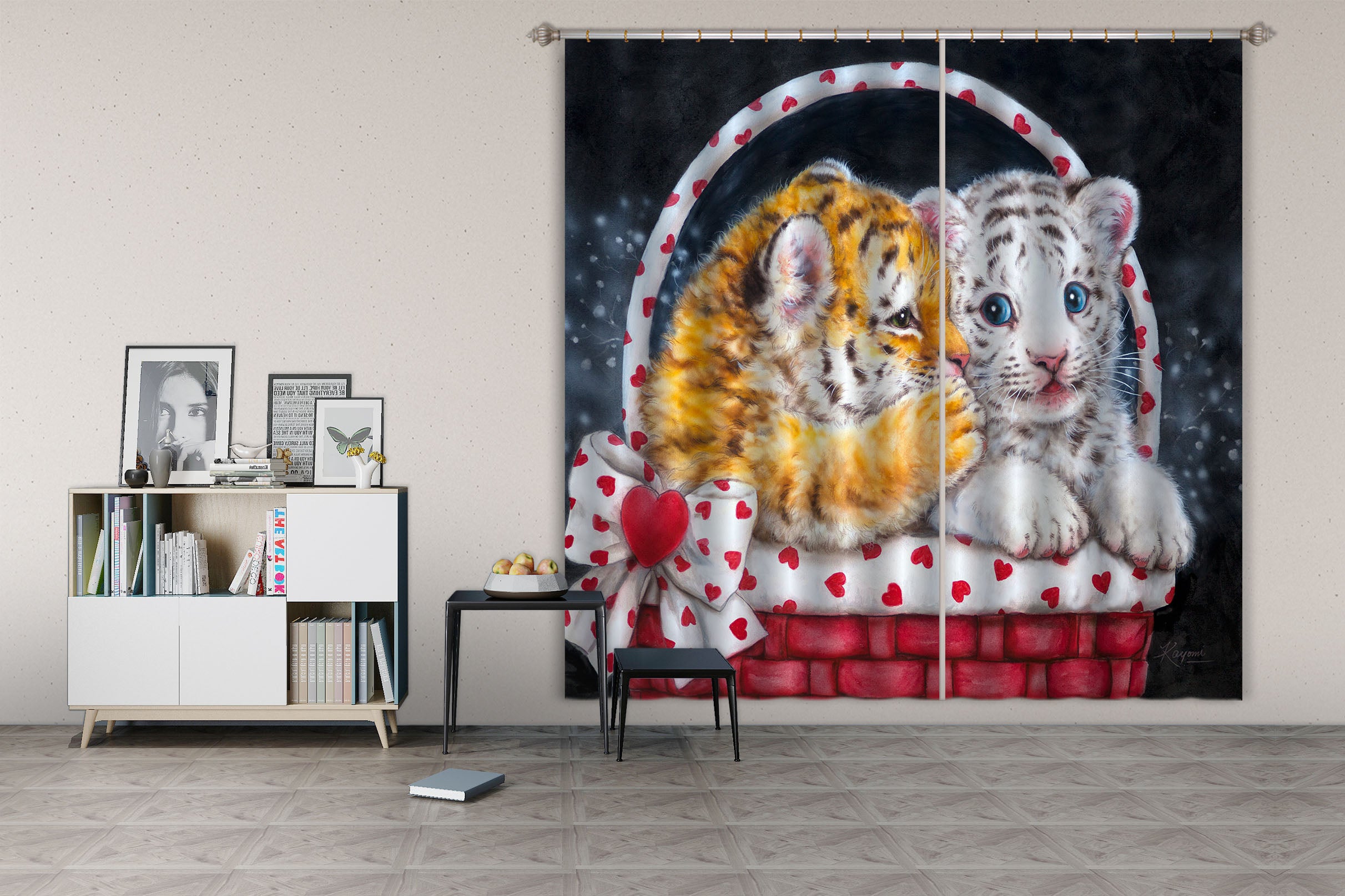 3D Tiger Lion Baby 9079 Kayomi Harai Curtain Curtains Drapes