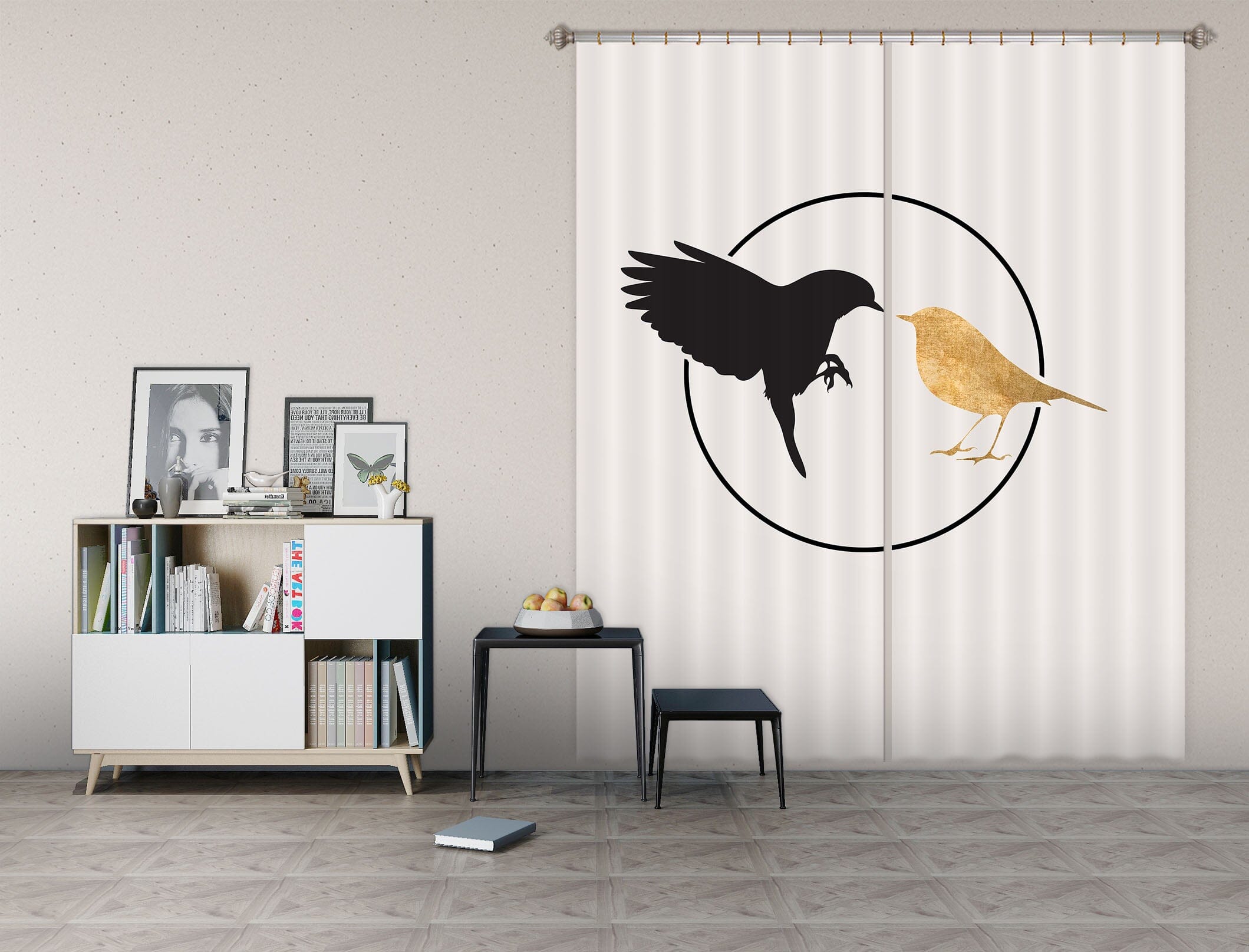 3D Black Bird 1079 Boris Draschoff Curtain Curtains Drapes Curtains AJ Creativity Home