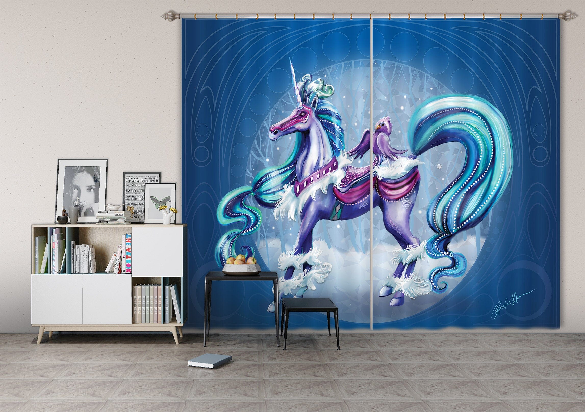 3D Aperture Unicorn 132 Rose Catherine Khan Curtain Curtains Drapes Curtains AJ Creativity Home
