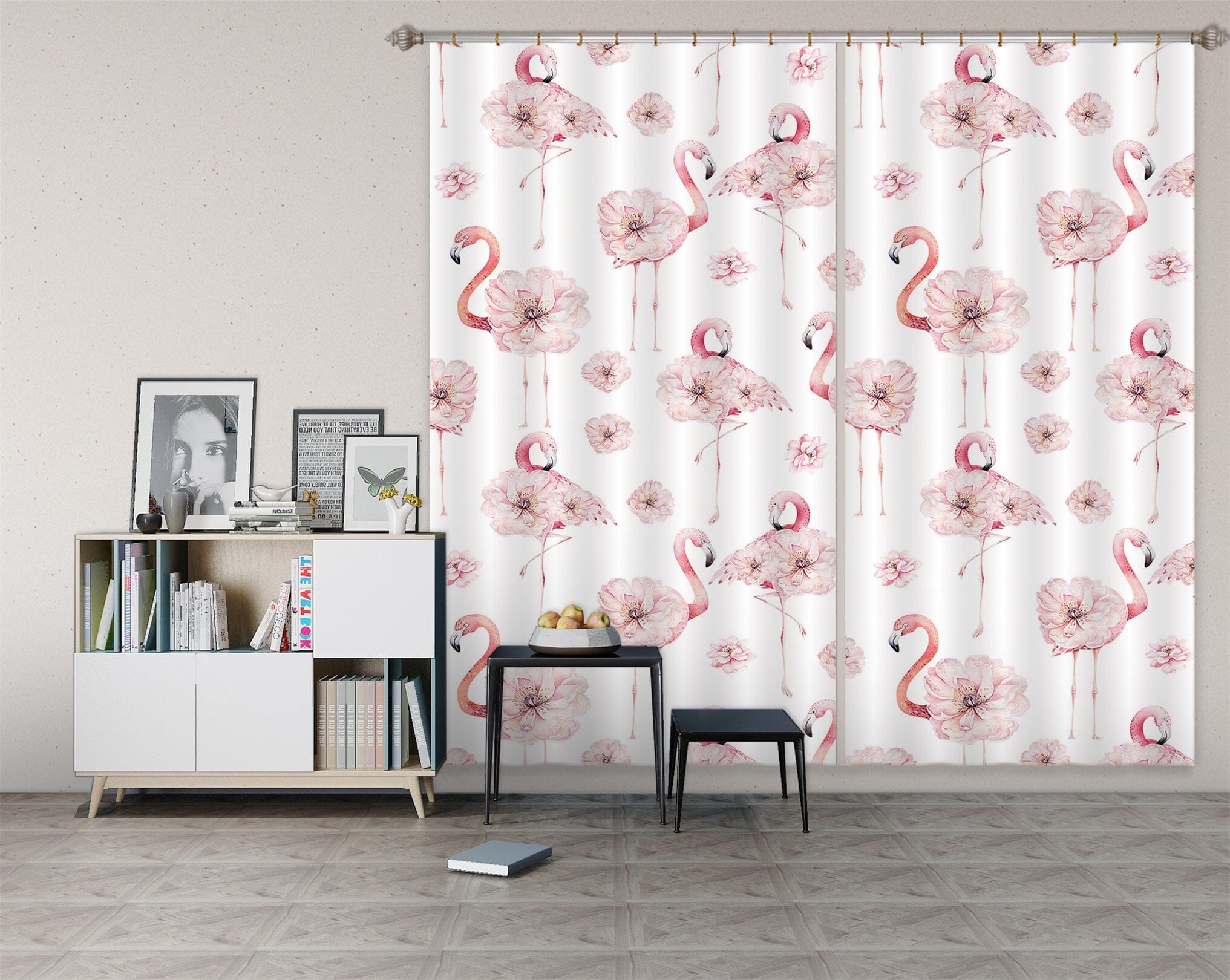 3D Flamingo Flower 156 Uta Naumann Curtain Curtains Drapes Curtains AJ Creativity Home