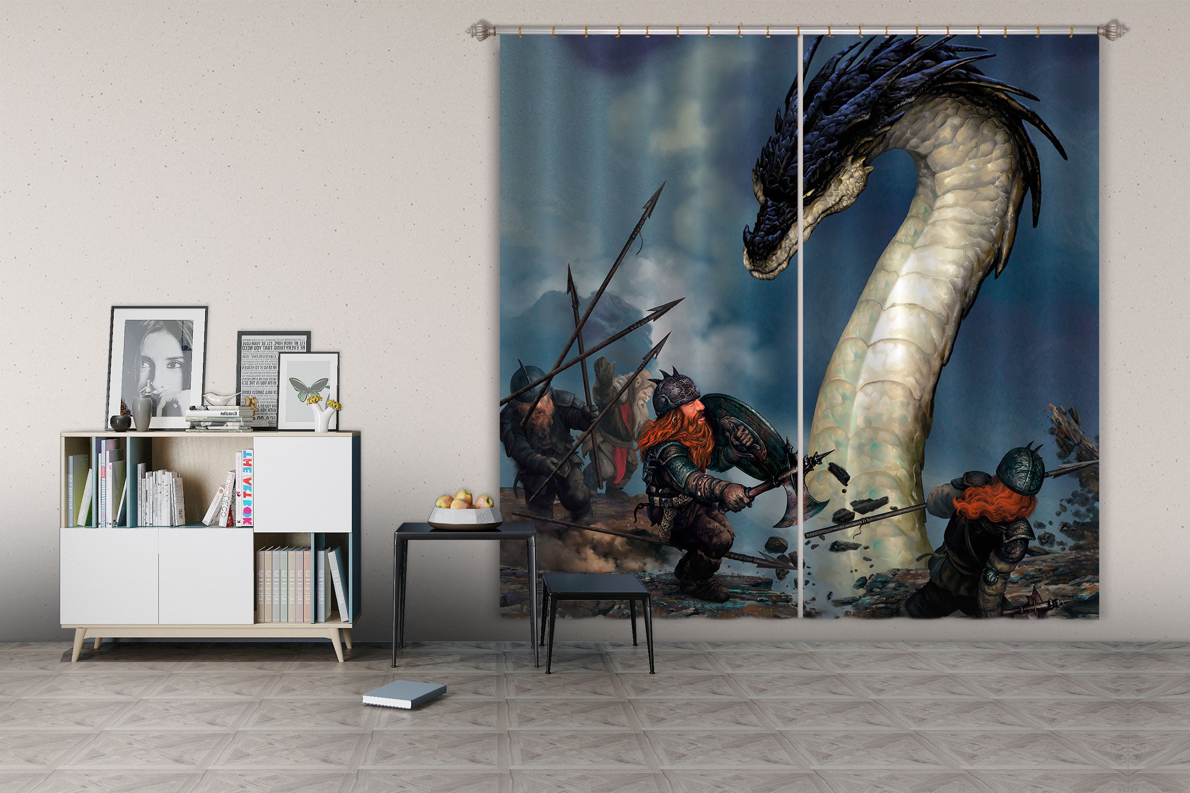 3D Battle Dragon 7206 Ciruelo Curtain Curtains Drapes