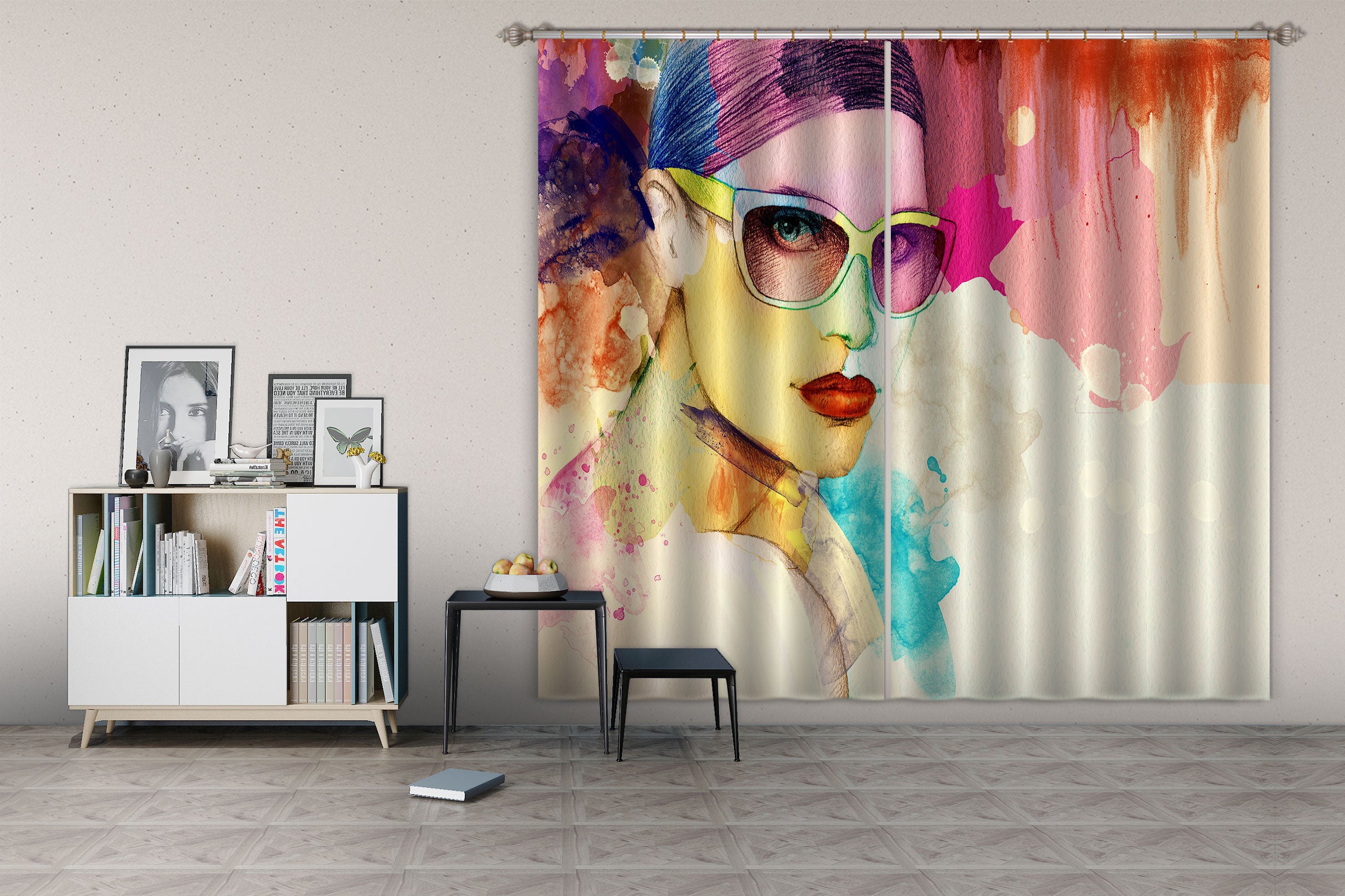 3D Watercolor Painting 634 Curtains Drapes