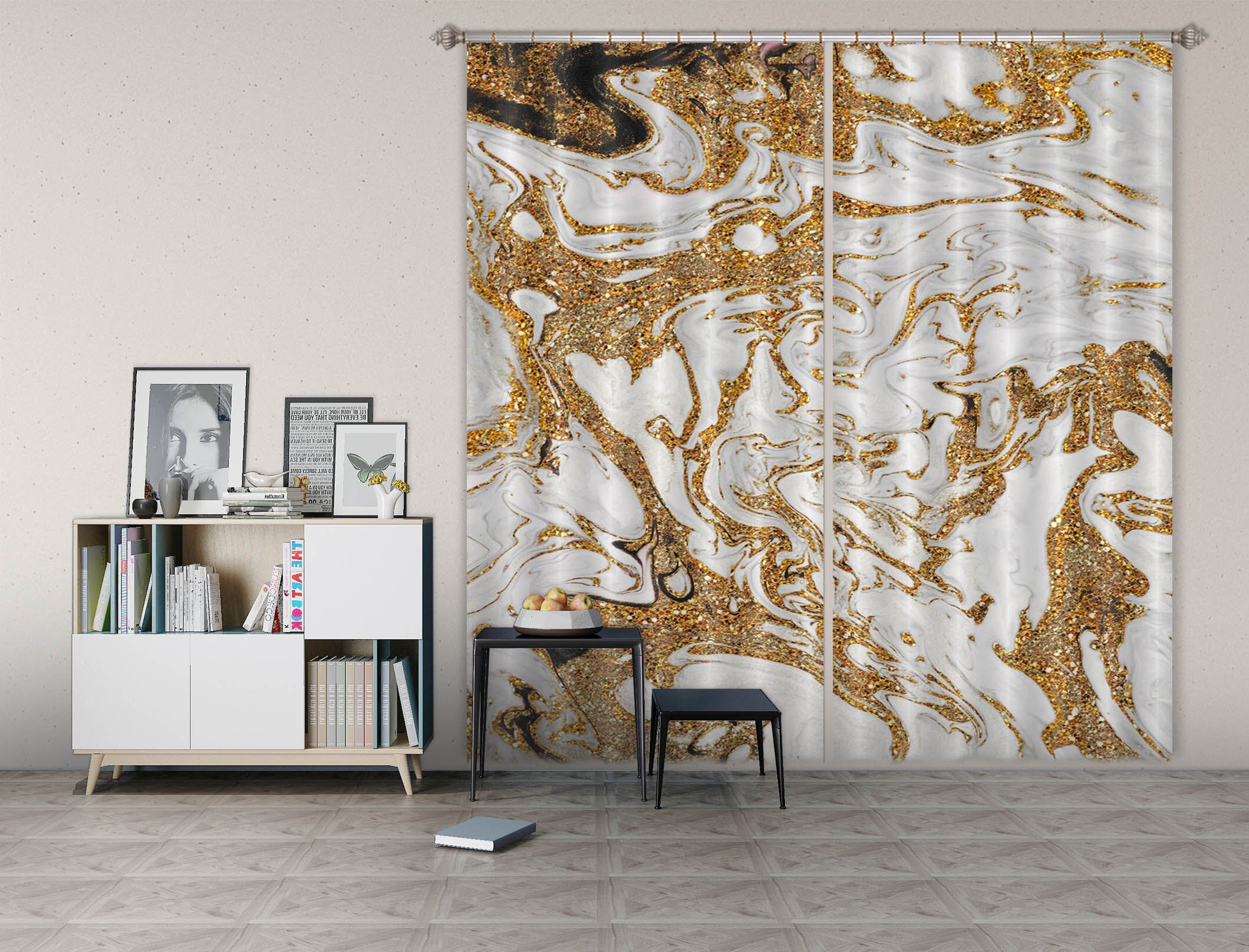 3D Golden Wave 193 Uta Naumann Curtain Curtains Drapes Curtains AJ Creativity Home