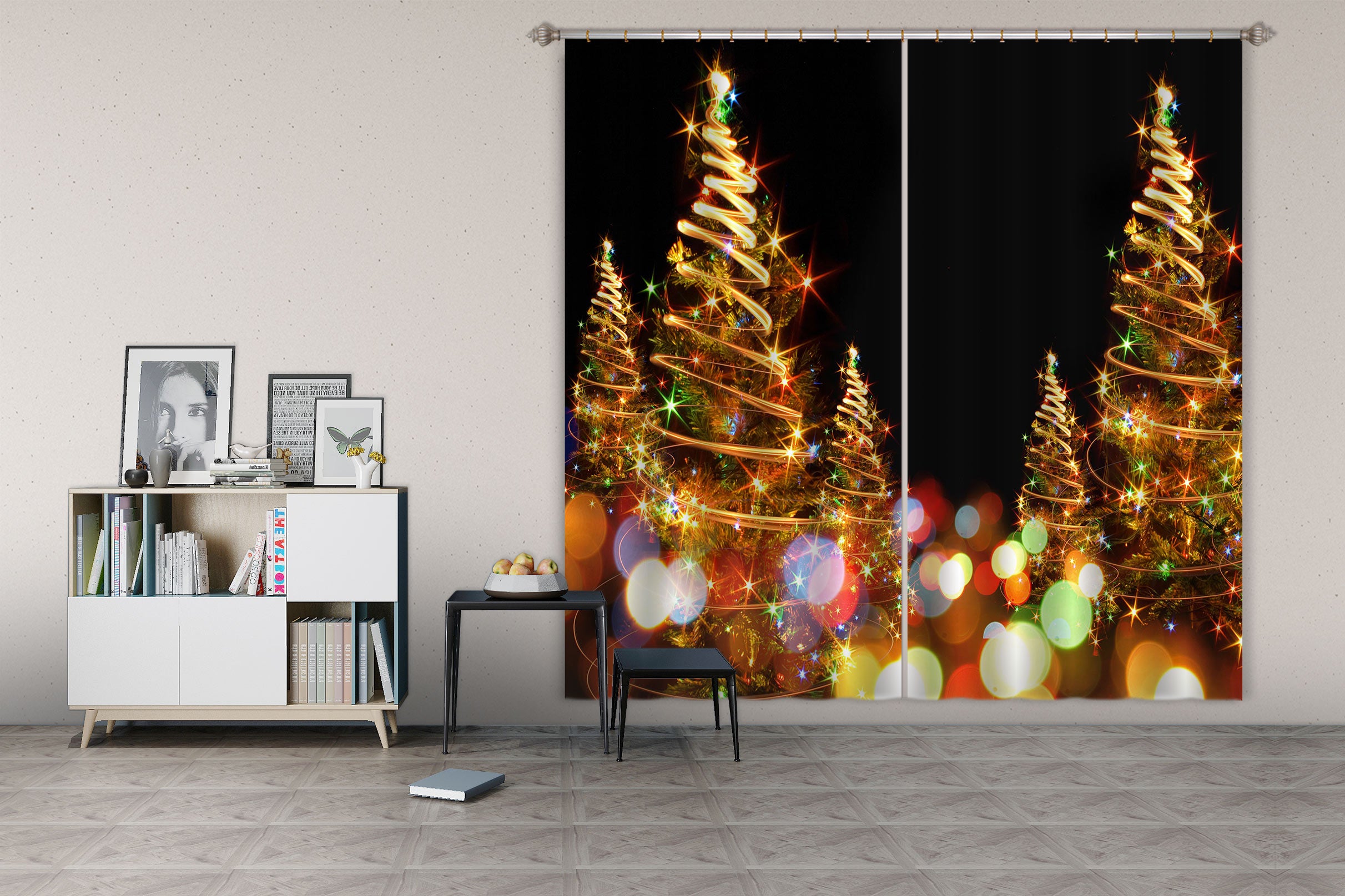3D Tree Colored Lights 52006 Christmas Curtains Drapes Xmas