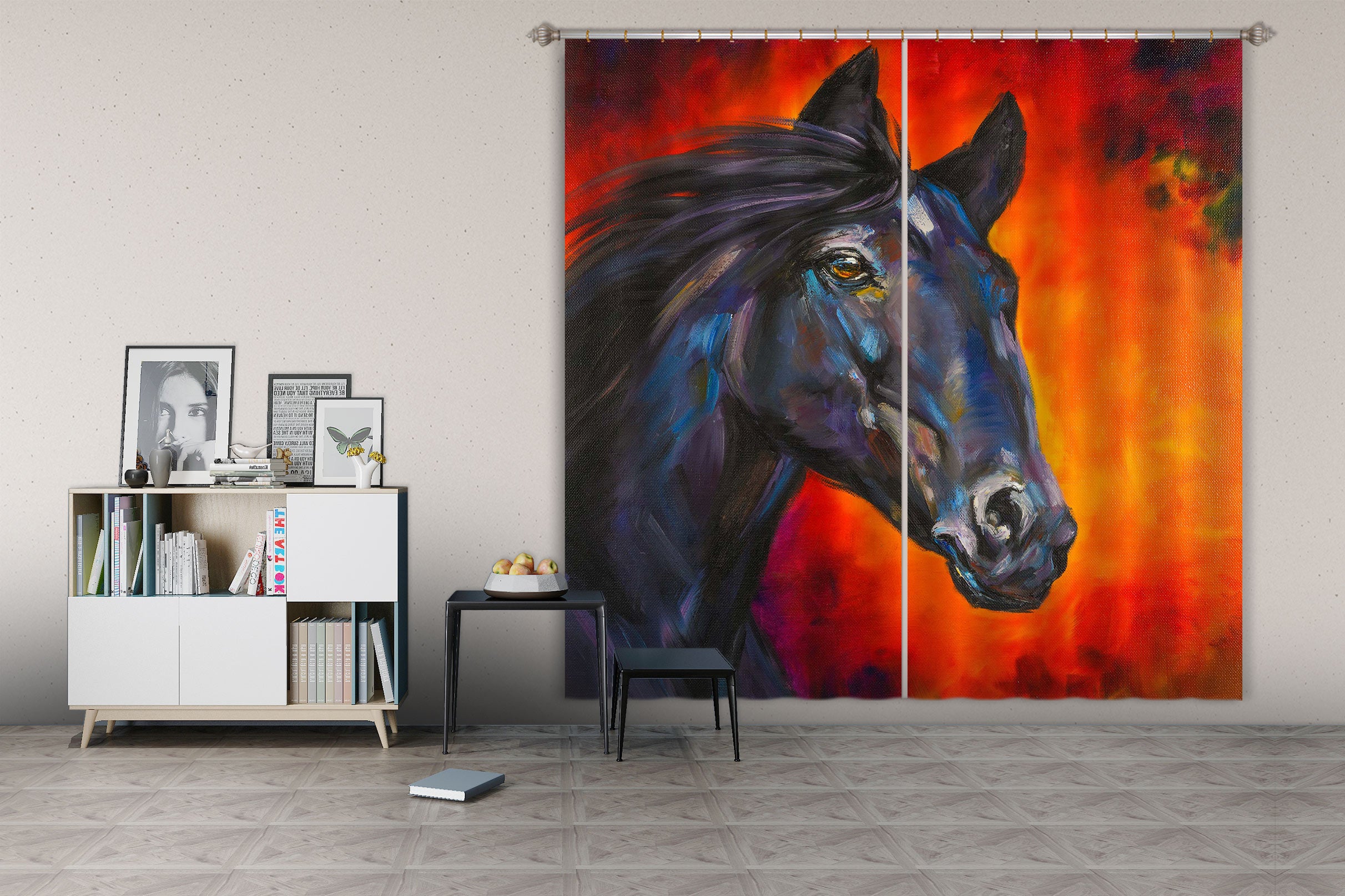 3D Black Horse 322 Skromova Marina Curtain Curtains Drapes