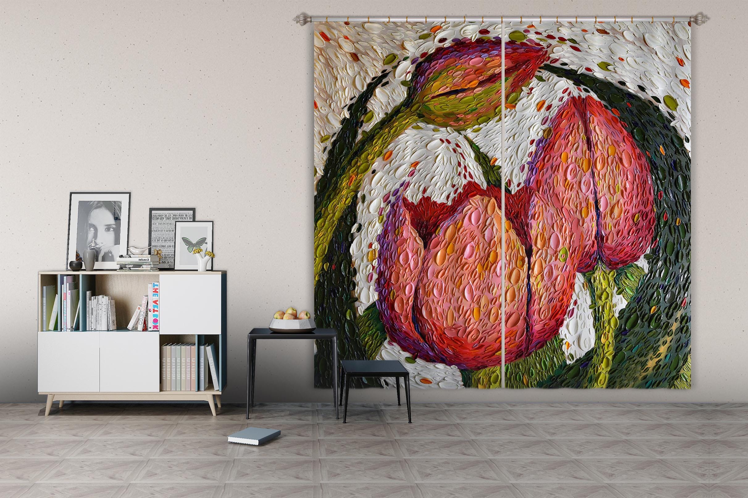 3D Red Rose 054 Dena Tollefson Curtain Curtains Drapes Curtains AJ Creativity Home