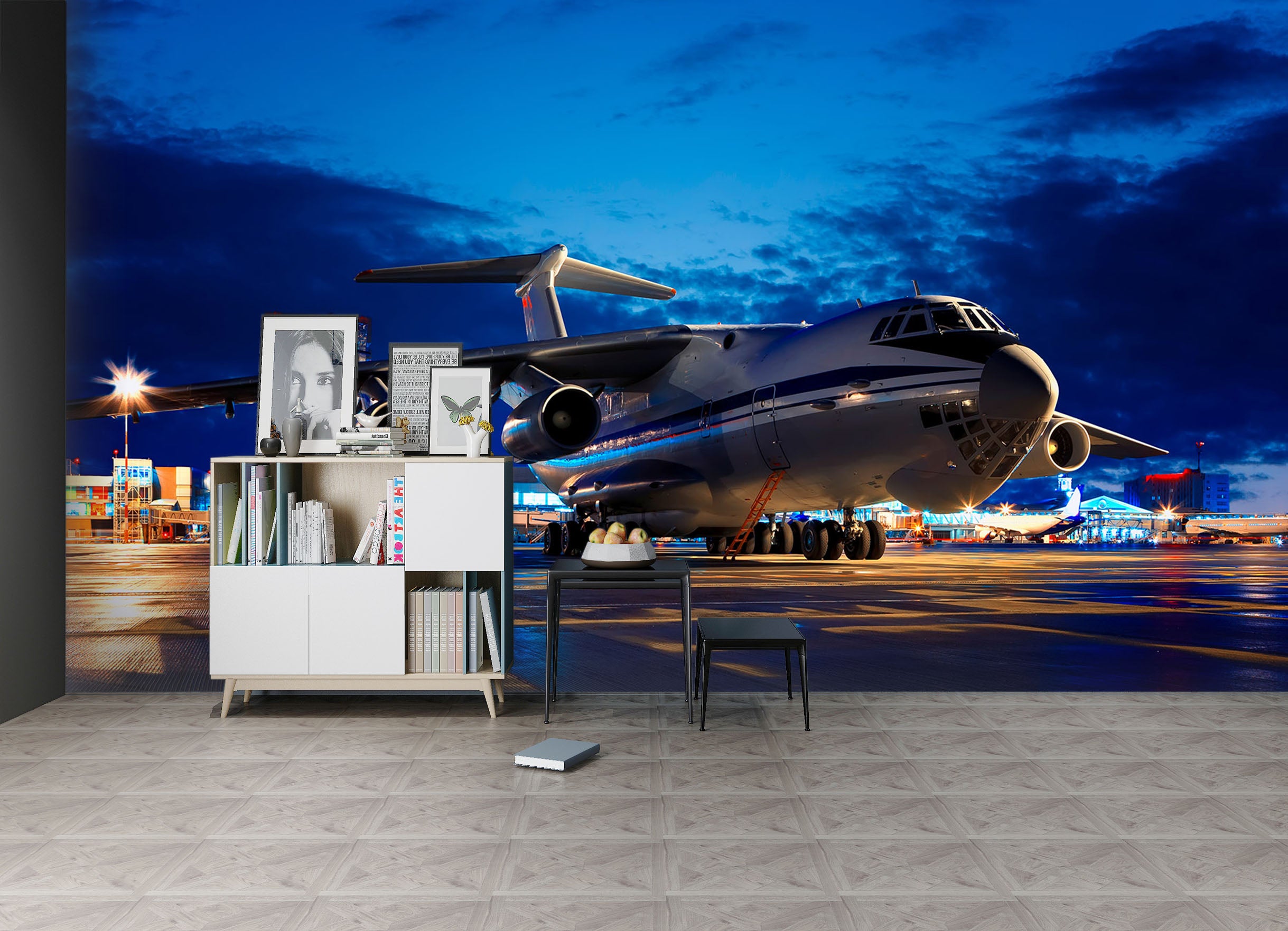 3D Night Airport Plane 376 Vehicle Wall Murals