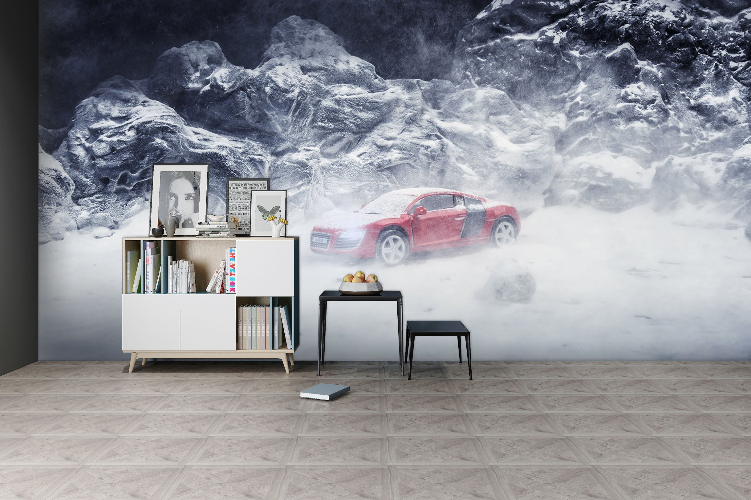 3D White Snow Car 191 Vehicle Wall Murals