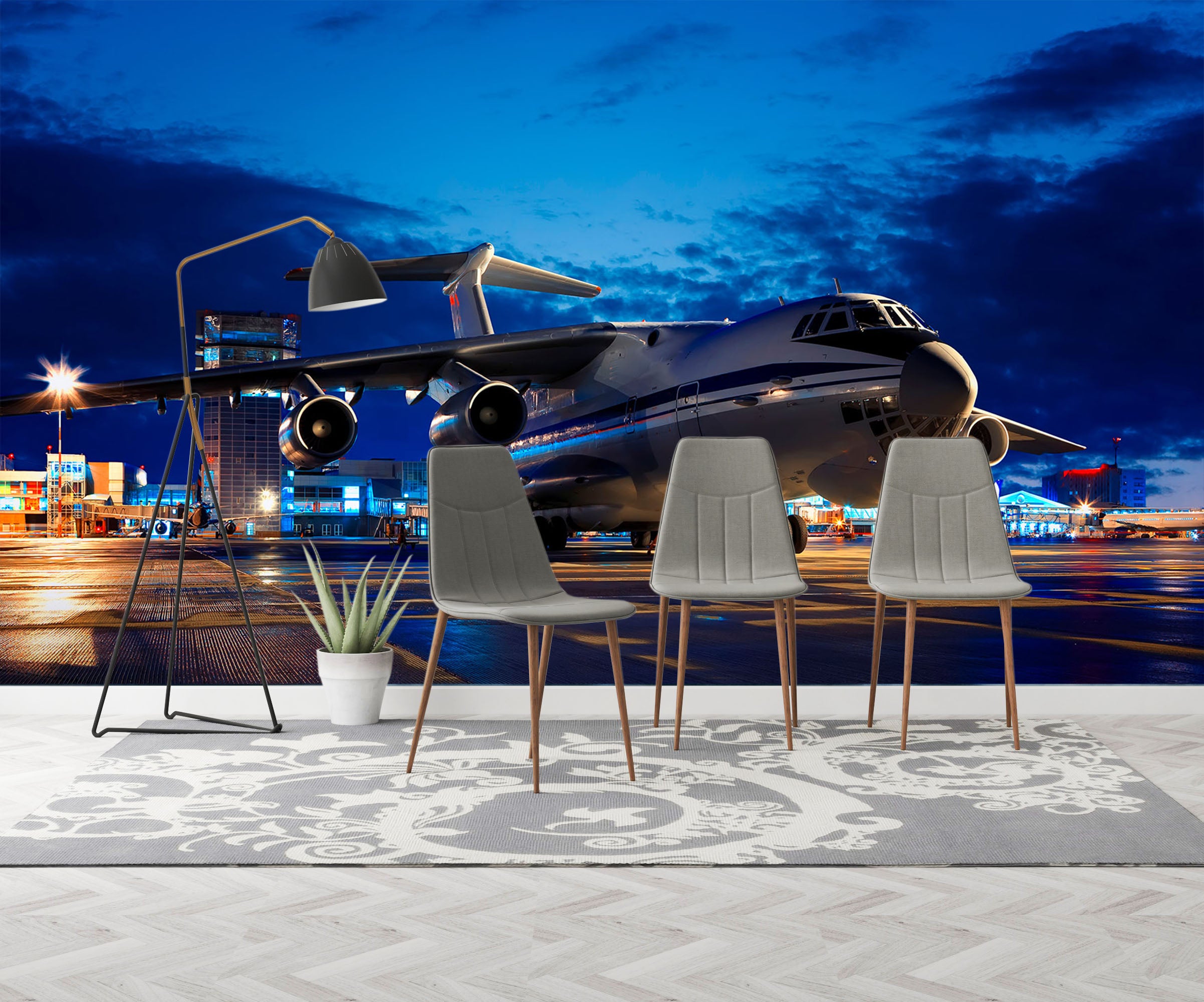 3D Night Airport Plane 376 Vehicle Wall Murals