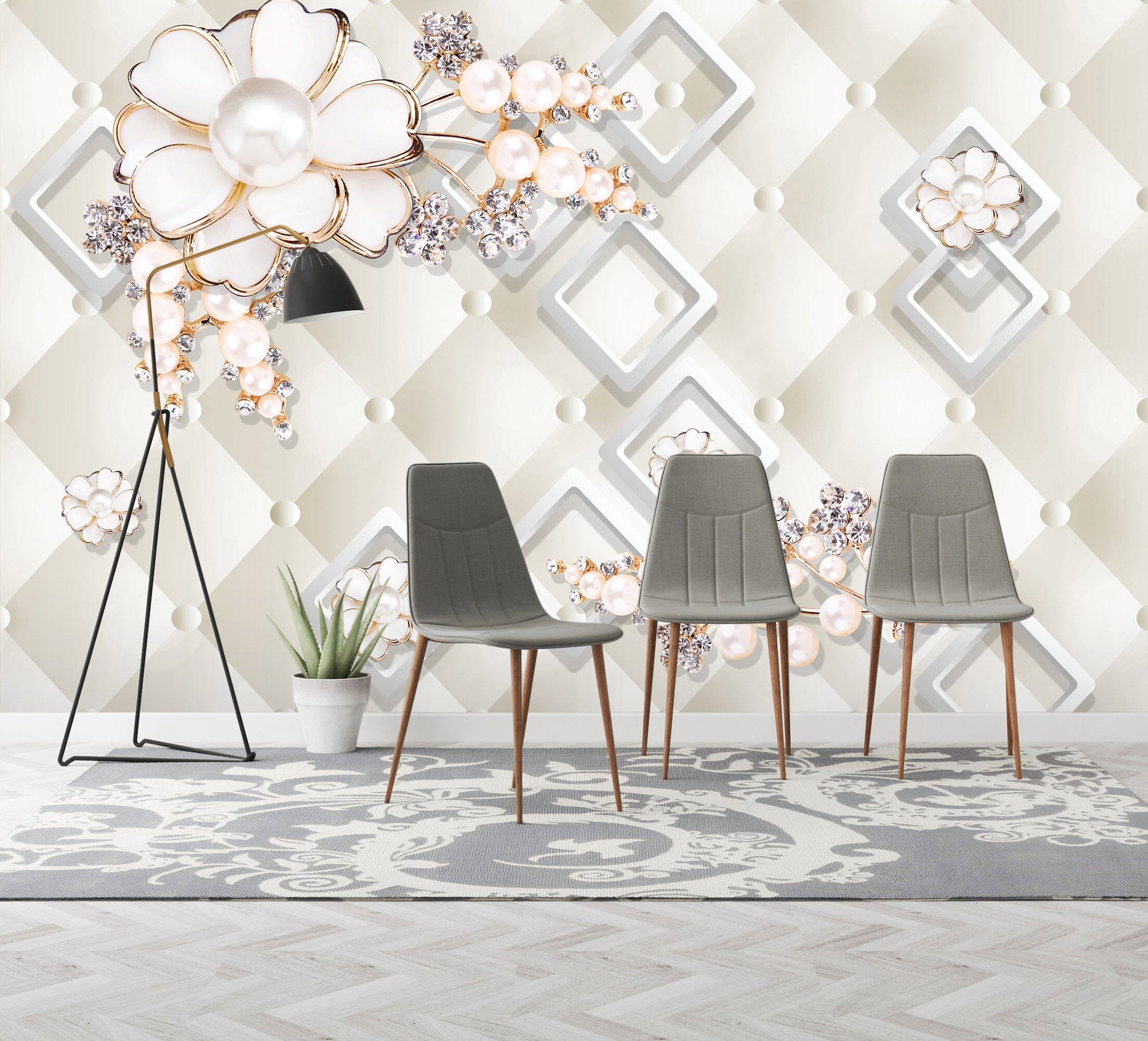 3D Diamond Flower 1471 Wall Murals Wallpaper AJ Wallpaper 2