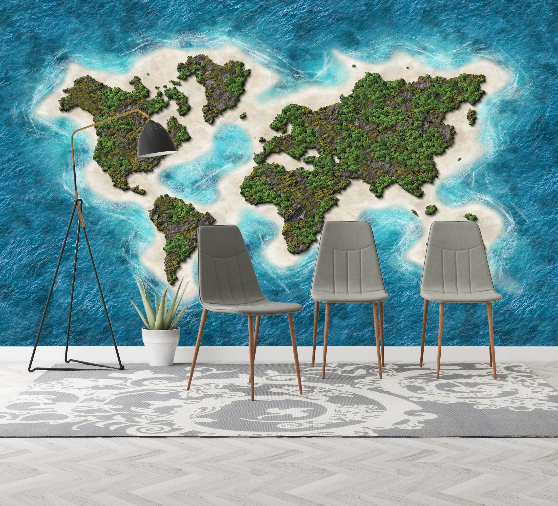 3D Oasis Sea 2003 World Map Wall Murals Wallpaper AJ Wallpaper 2