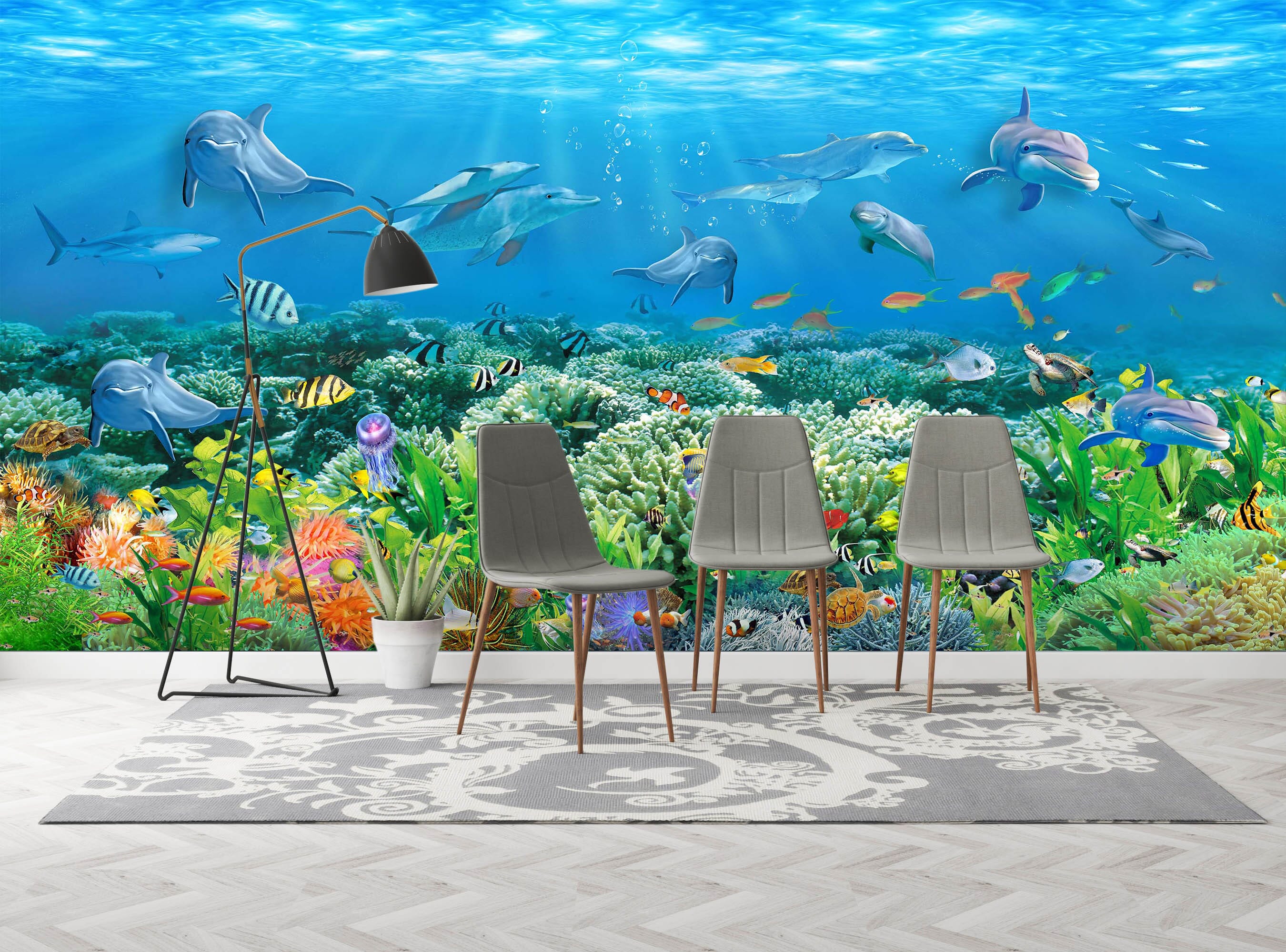 3D Undersea Fish School 1426 Wall Murals Wallpaper AJ Wallpaper 2