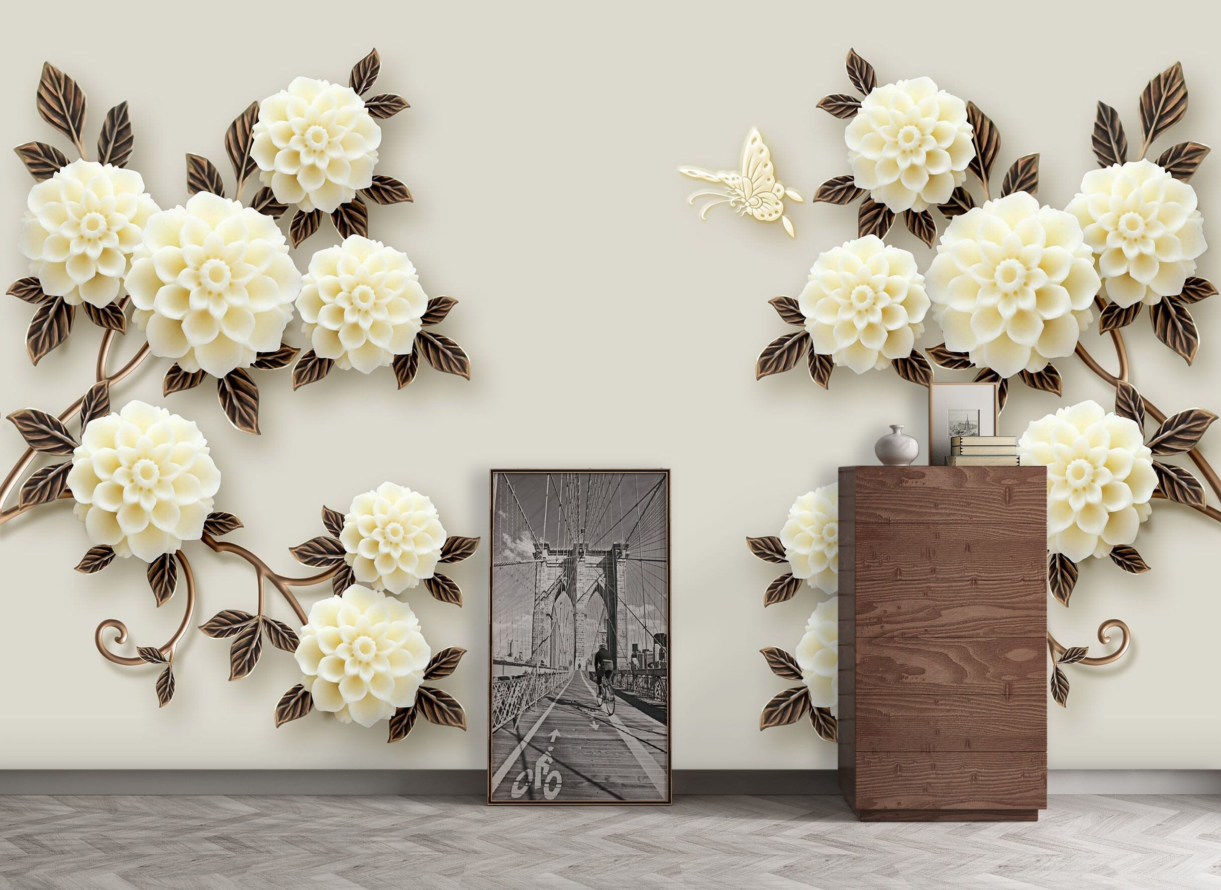 3D White Flowers 1535 Wall Murals Wallpaper AJ Wallpaper 2