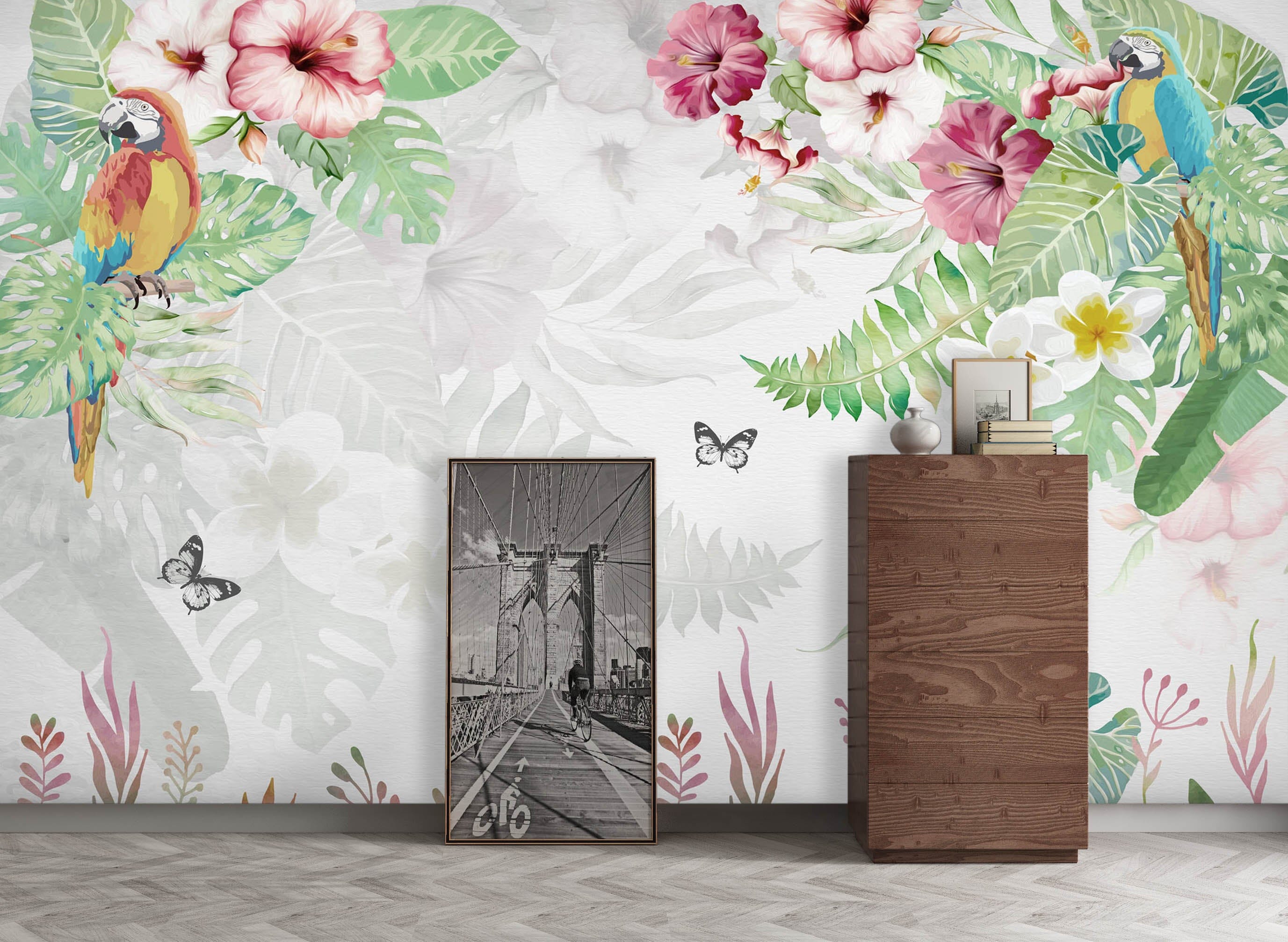3D Butterfly Parrot 1041 Wall Murals Wallpaper AJ Wallpaper 2