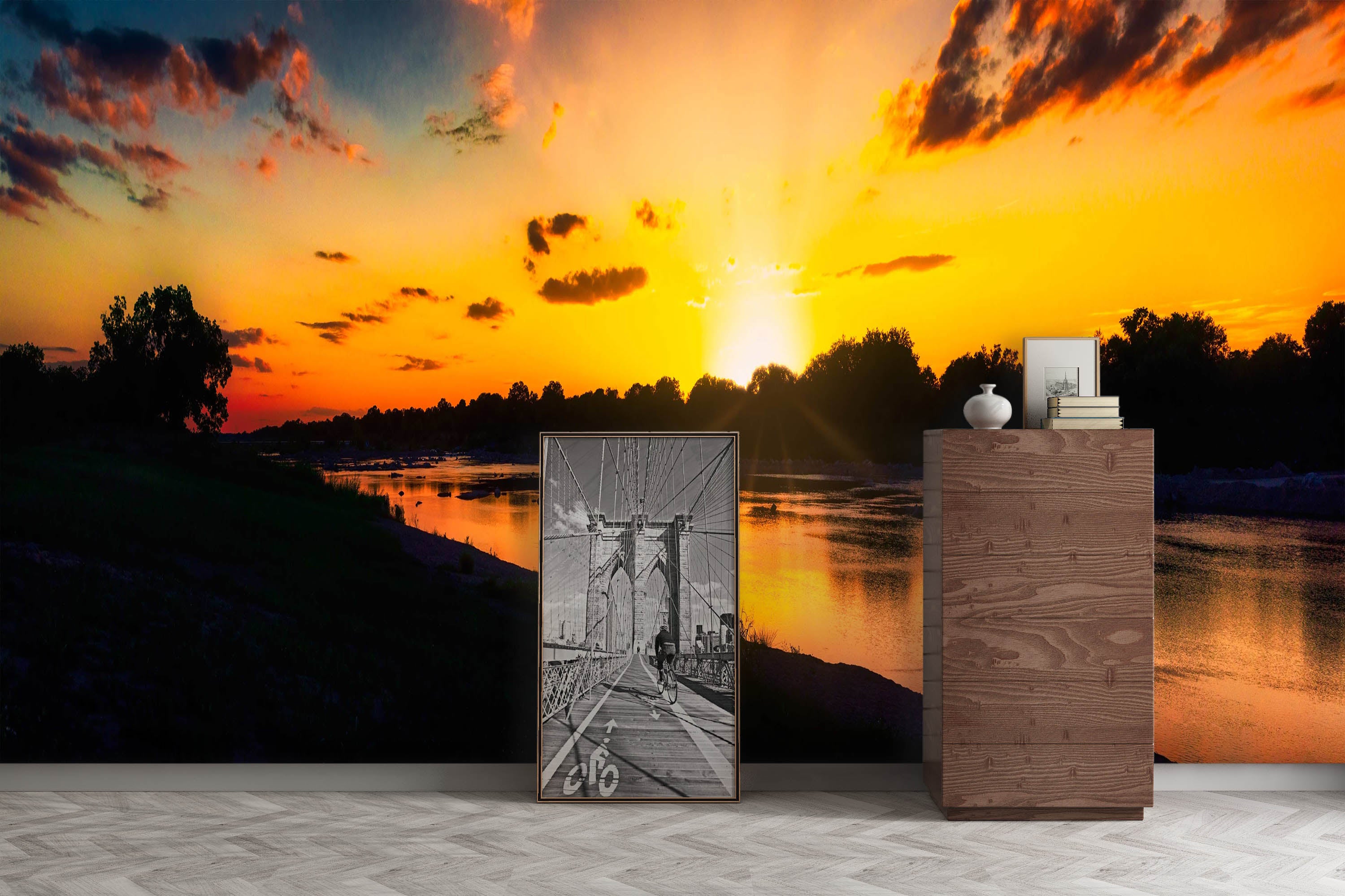 3D Sunset Lake 5223 Beth Sheridan Wall Mural Wall Murals