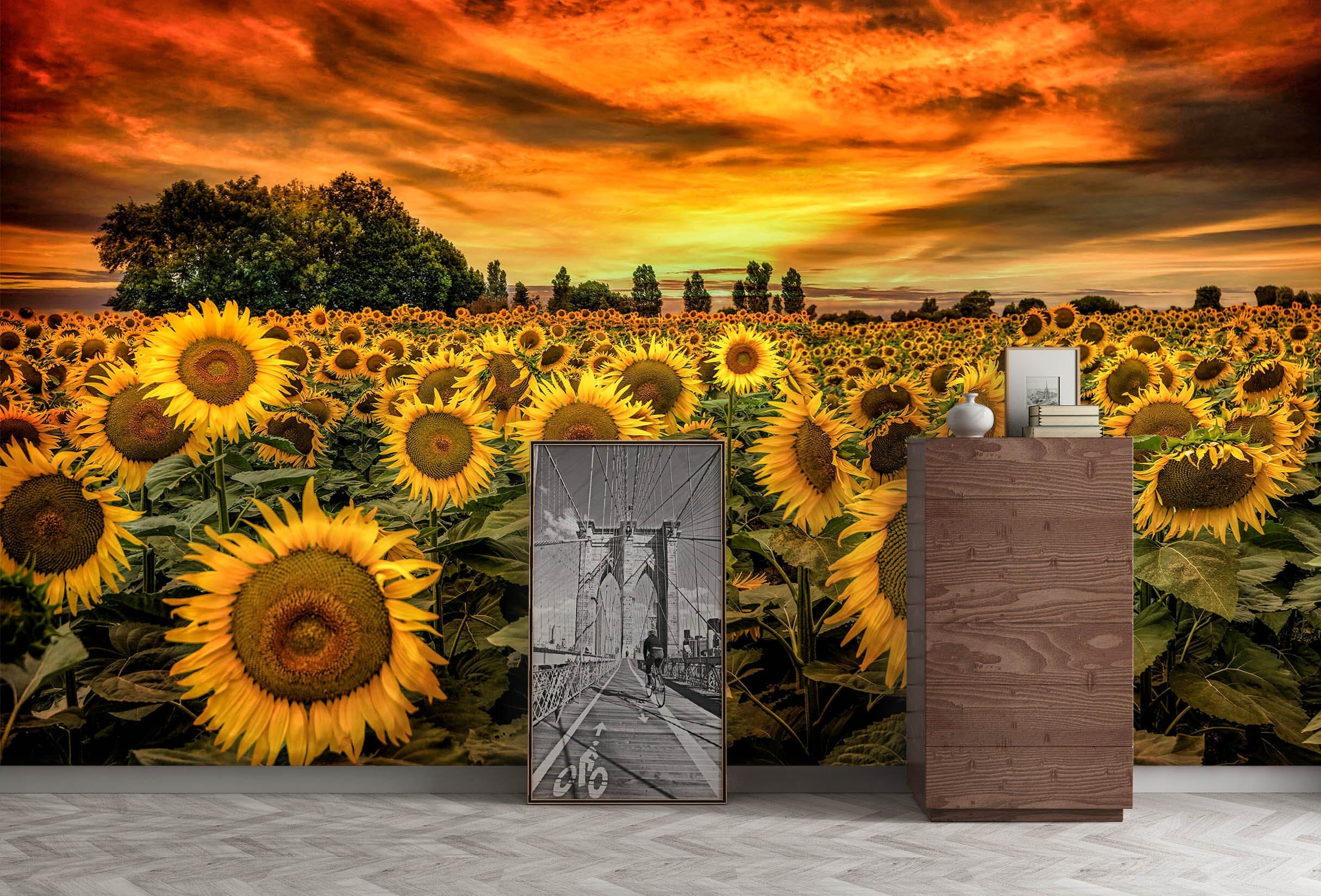 3D Sunflower Garden 1447 Marco Carmassi Wall Mural Wall Murals Wallpaper AJ Wallpaper 2