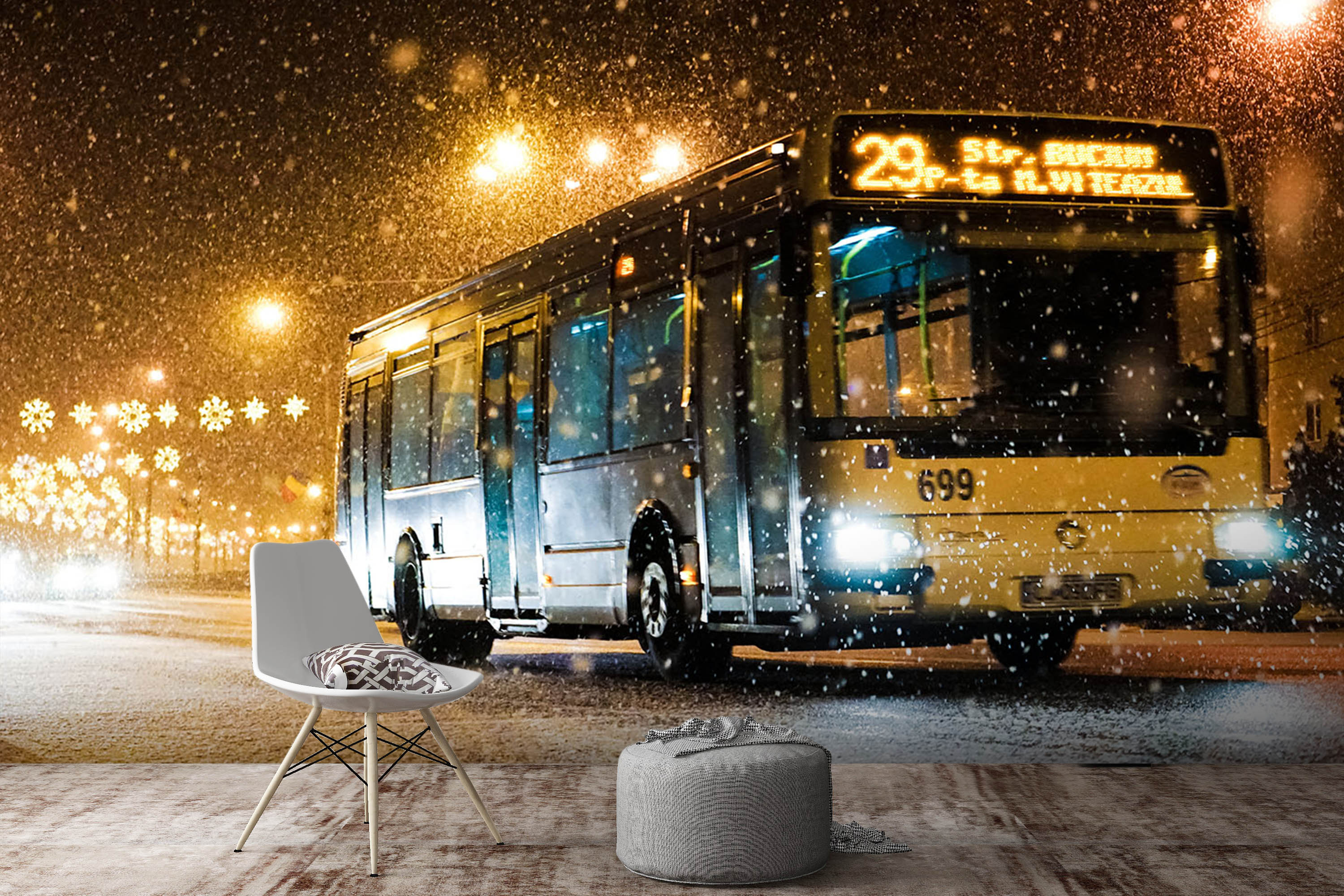 3D Night Snow Bus 057 Vehicle Wall Murals