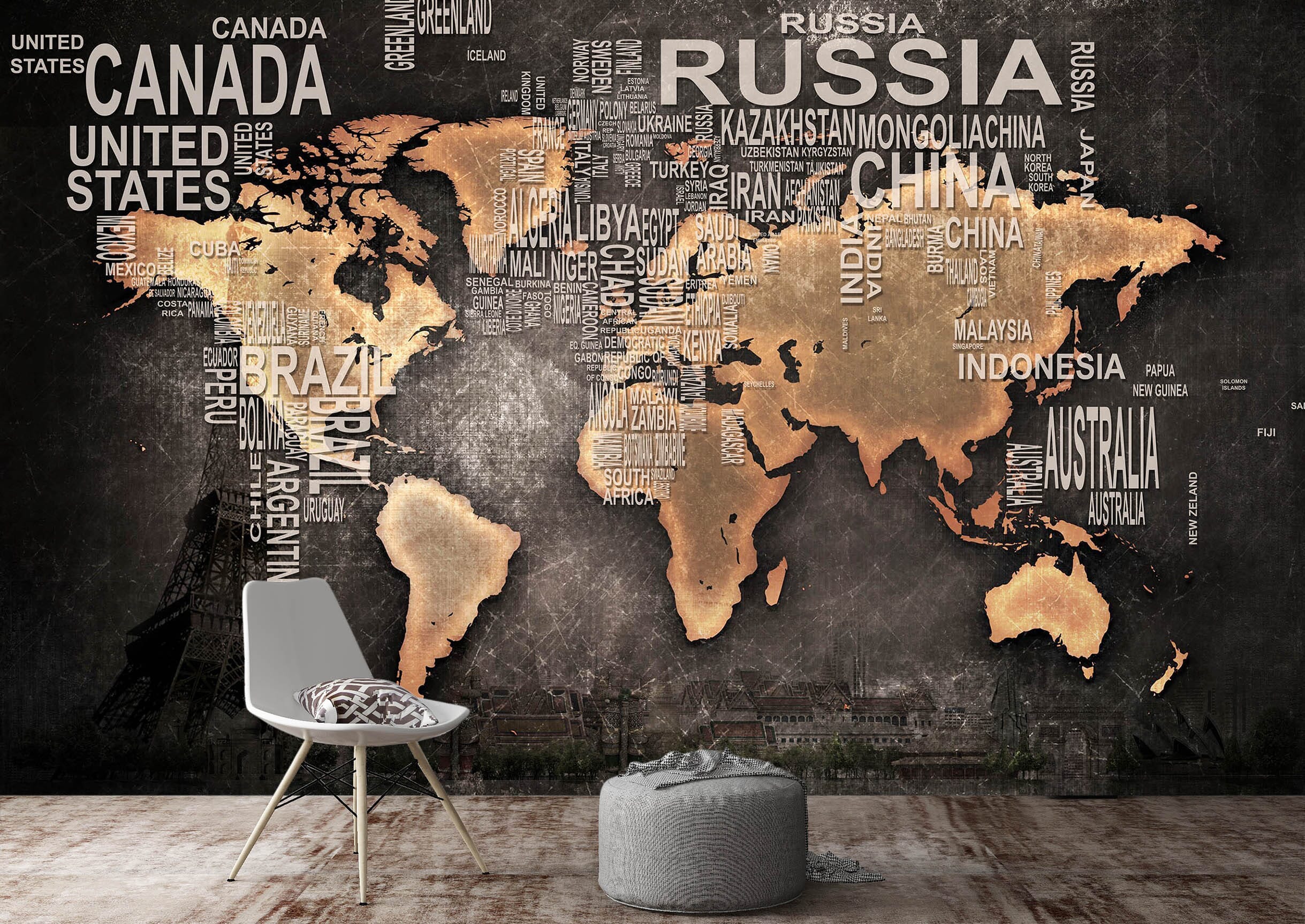 3D Artistic Alphabet 2015 World Map Wall Murals Wallpaper AJ Wallpaper 2