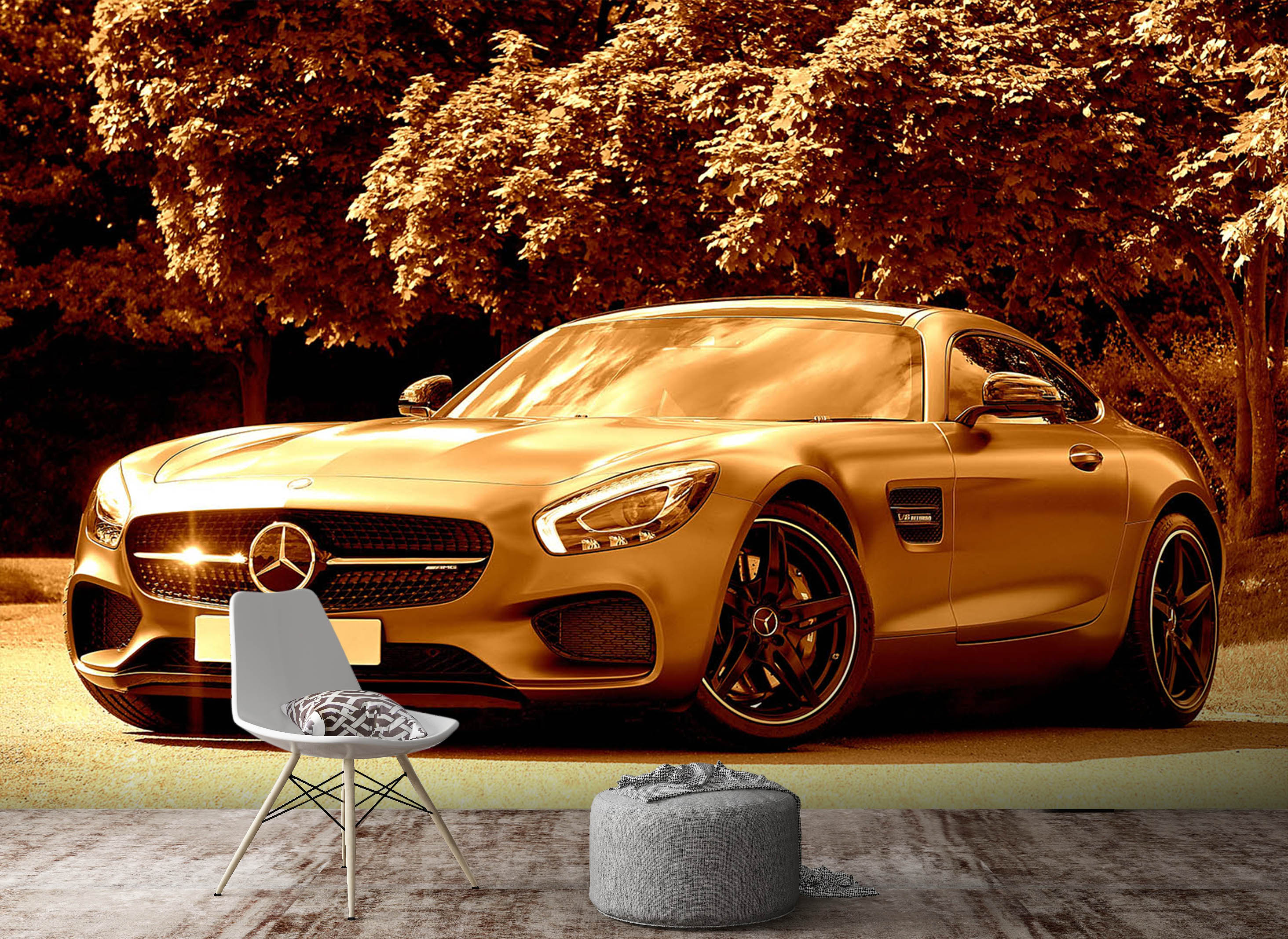 3D Tree Sports Car 059 Vehicle Wall Murals