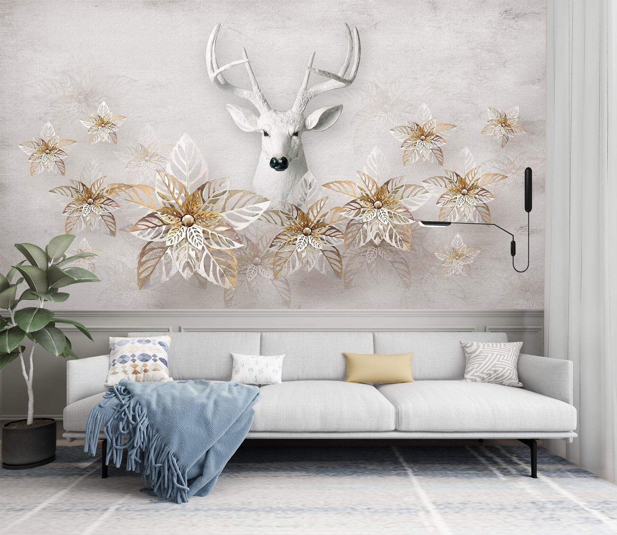 3D Deer Flower 2055 Wall Murals Wallpaper AJ Wallpaper 2