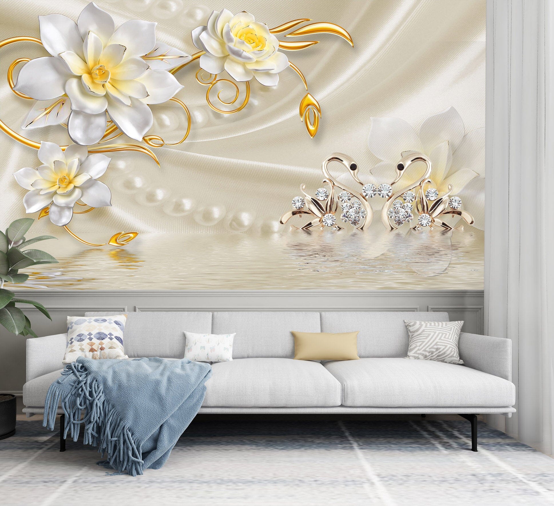 3D White Flowers 1463 Wall Murals Wallpaper AJ Wallpaper 2