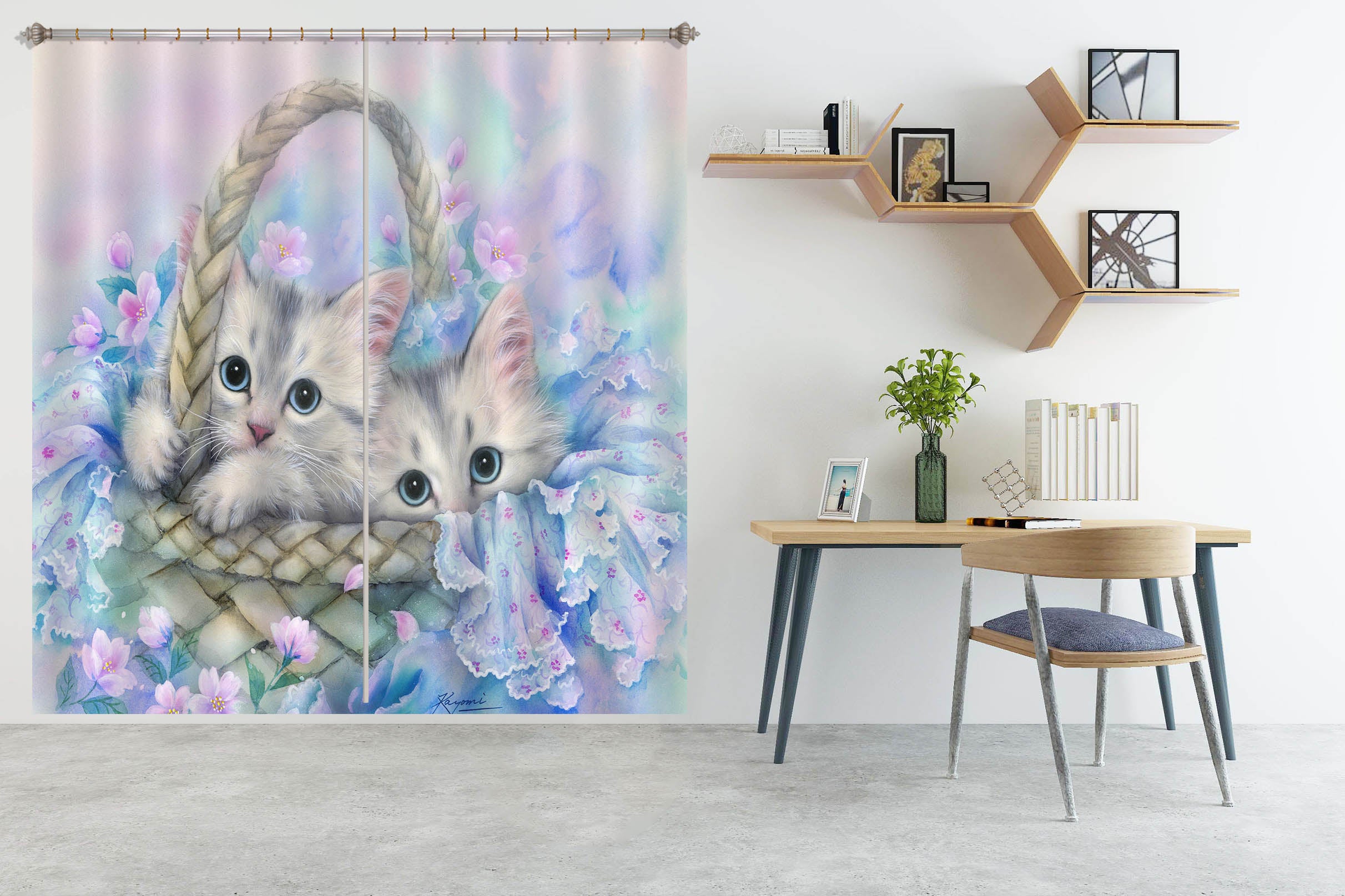 3D Flower Basket Cat 9010 Kayomi Harai Curtain Curtains Drapes