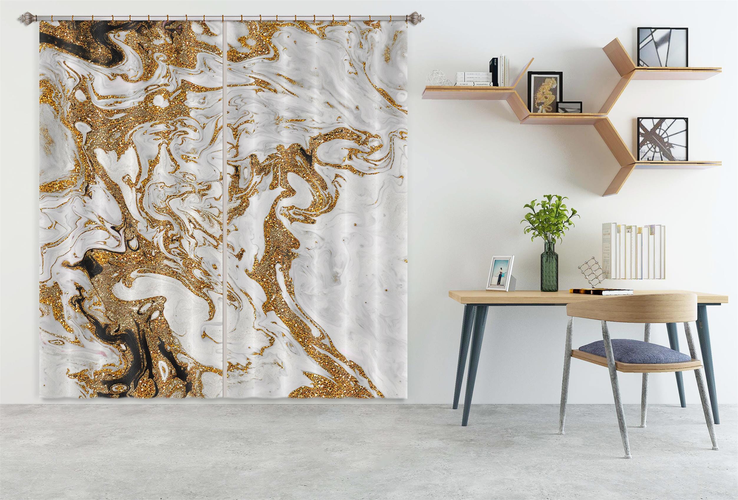 3D Golden Wave 193 Uta Naumann Curtain Curtains Drapes Curtains AJ Creativity Home