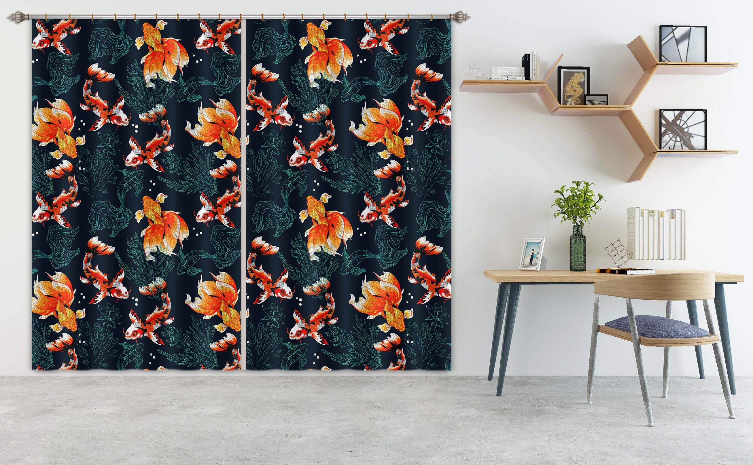 3D Goldfish Koi 103 Uta Naumann Curtain Curtains Drapes Curtains AJ Creativity Home