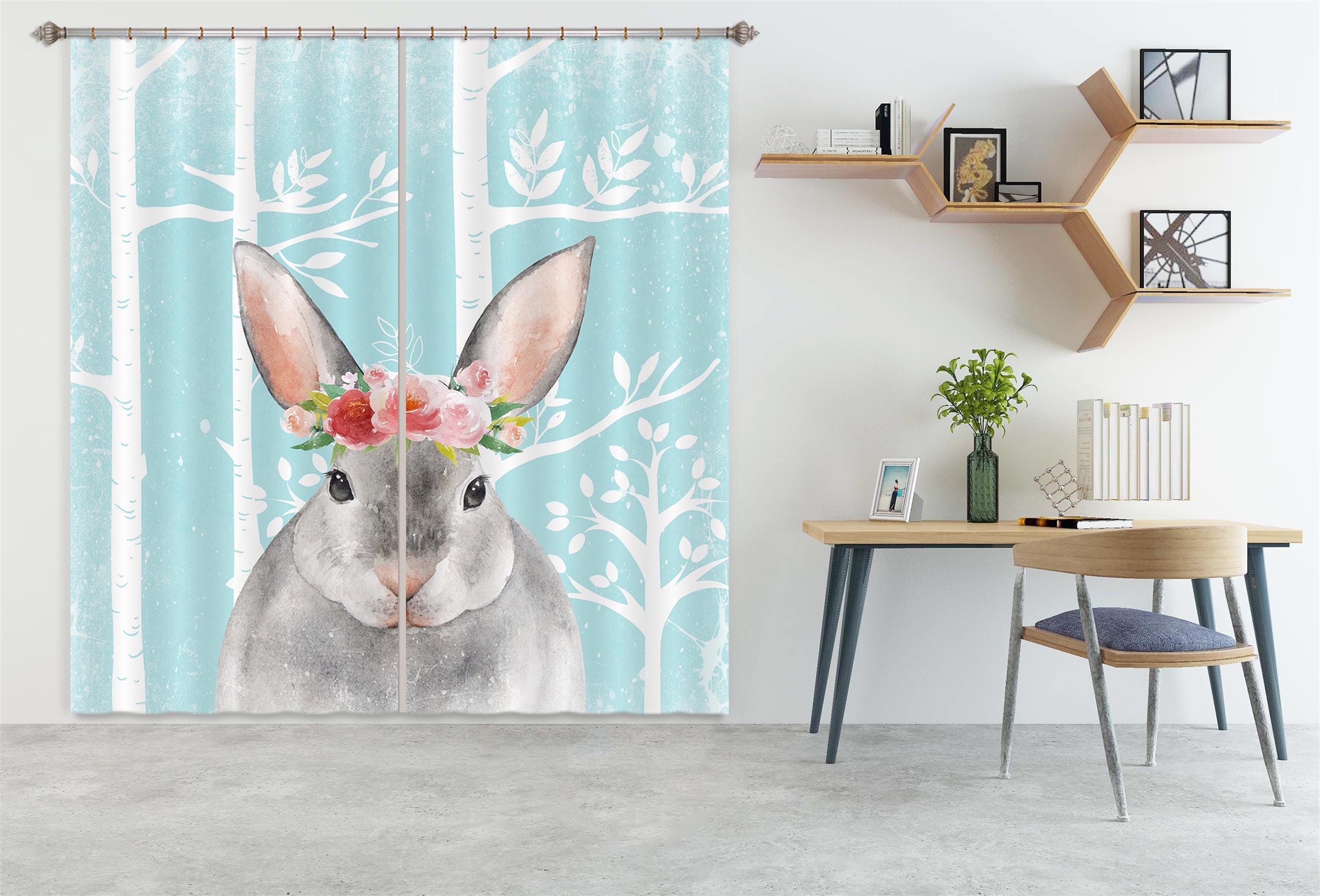 3D Rabbit Flower 168 Uta Naumann Curtain Curtains Drapes Curtains AJ Creativity Home