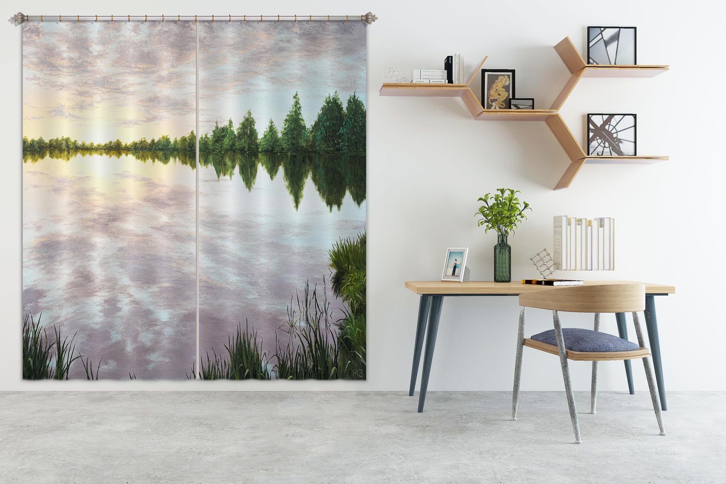 3D Lake Trees 1728 Marina Zotova Curtain Curtains Drapes