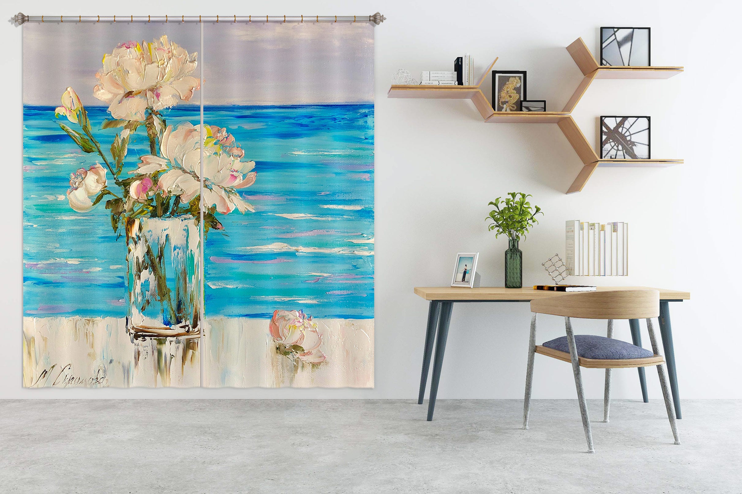 3D Blue Ocean Flower 385 Skromova Marina Curtain Curtains Drapes