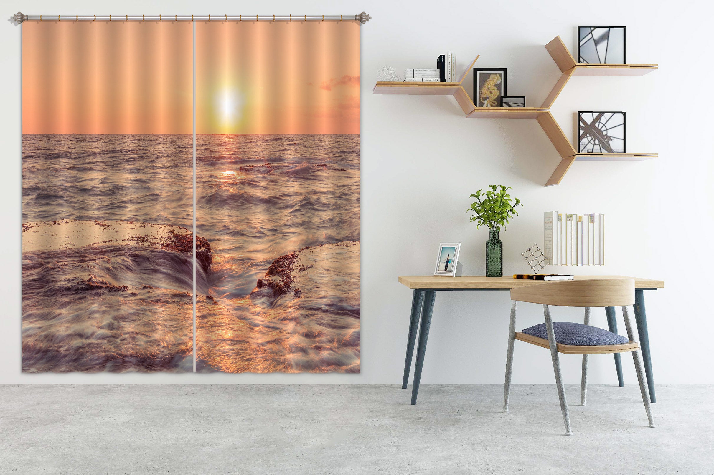 3D Beach Dusk 045 Assaf Frank Curtain Curtains Drapes