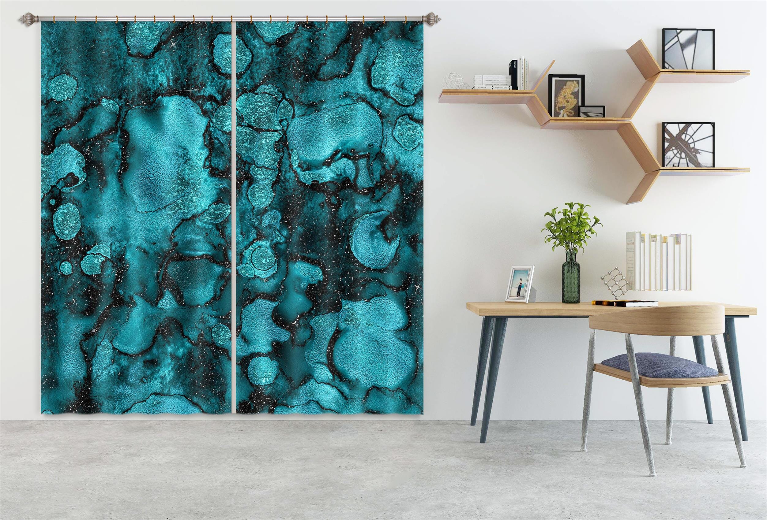 3D Blue Fluorescence 188 Uta Naumann Curtain Curtains Drapes Curtains AJ Creativity Home