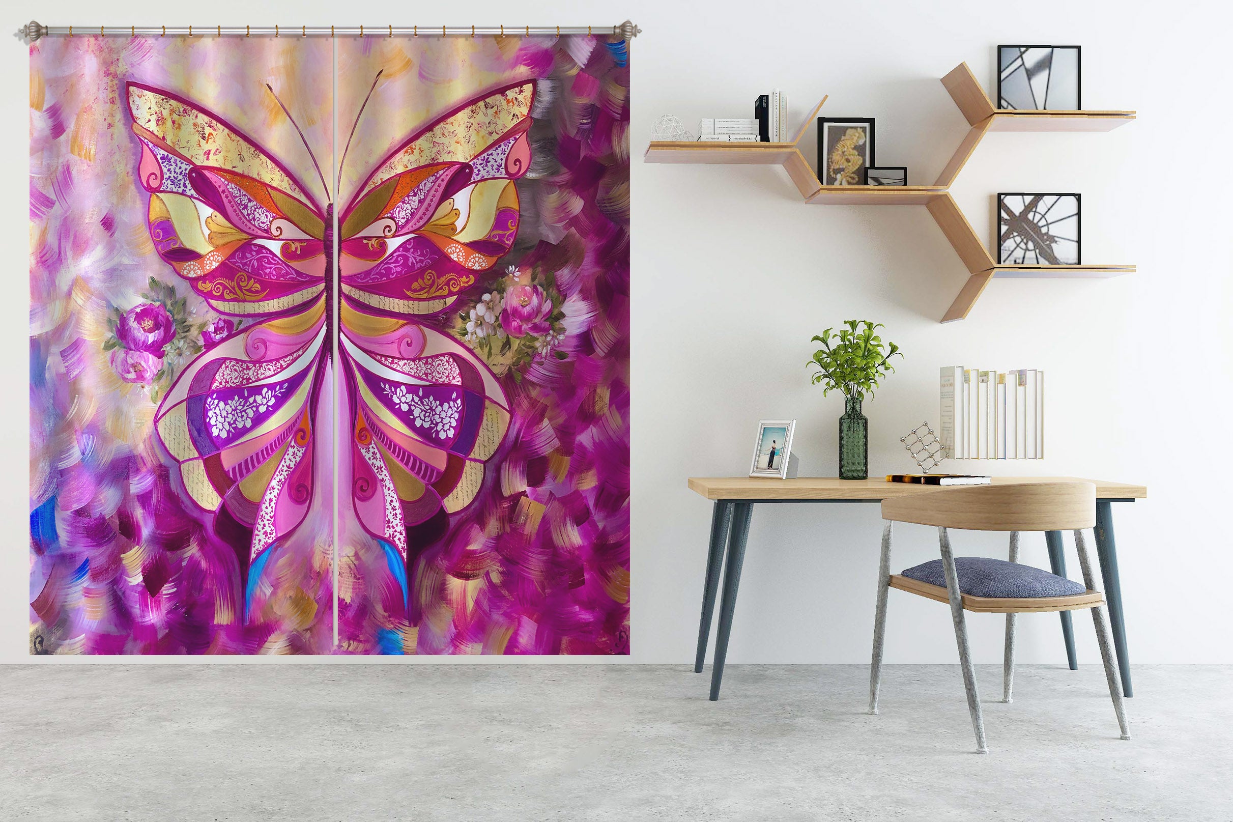 3D Pink Butterfly Petals 2392 Skromova Marina Curtain Curtains Drapes