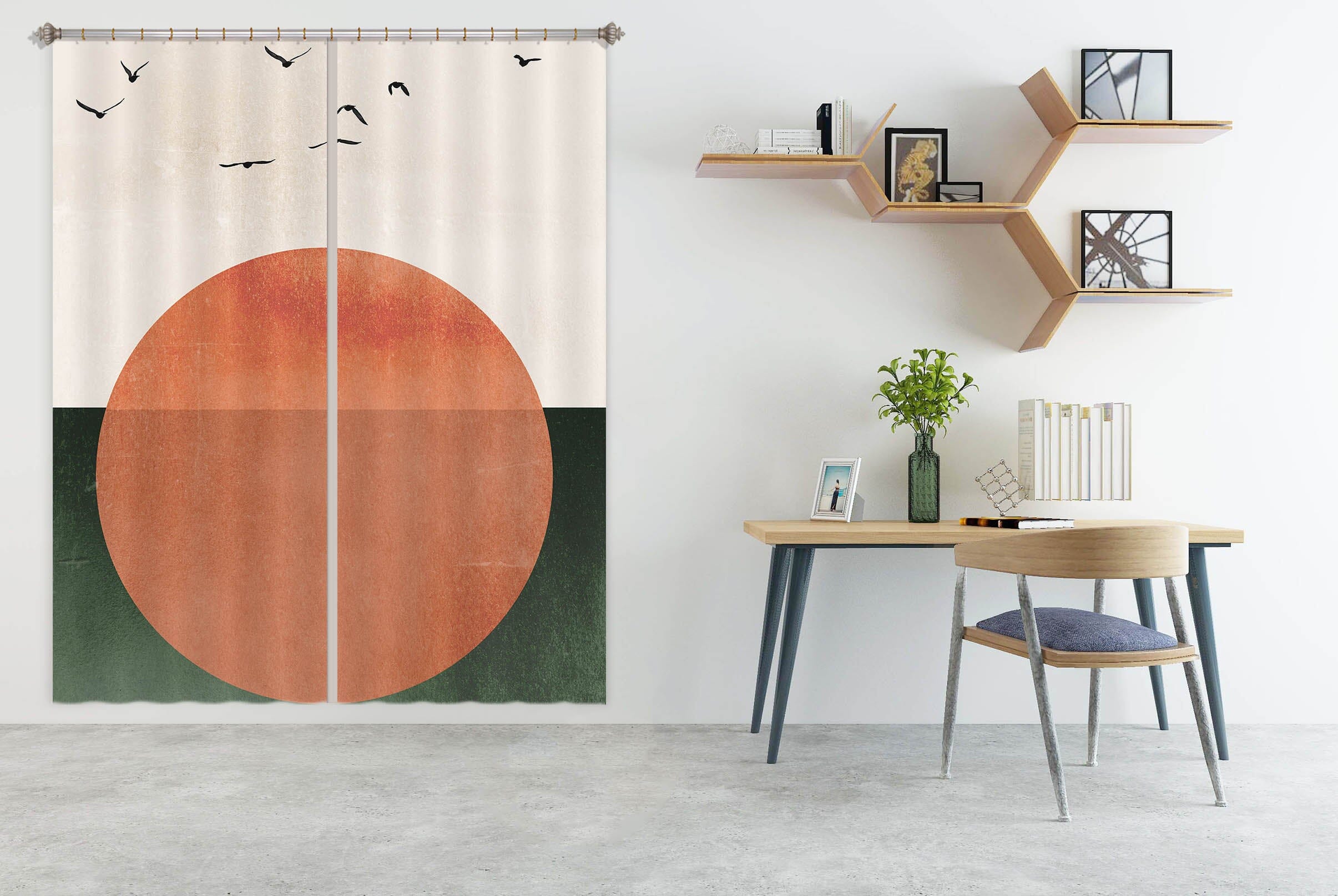 3D Sun Flock Birds 1104 Boris Draschoff Curtain Curtains Drapes Curtains AJ Creativity Home