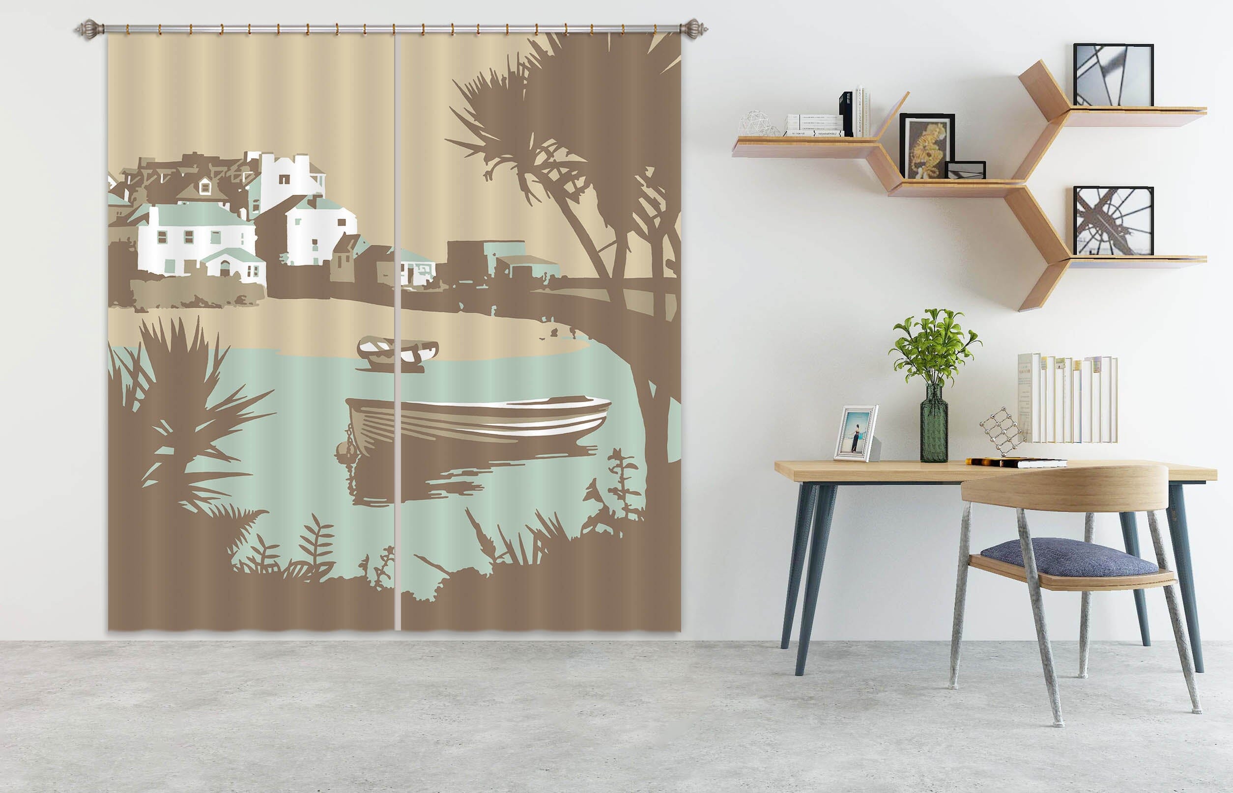3D River Boat 156 Steve Read Curtain Curtains Drapes Curtains AJ Creativity Home