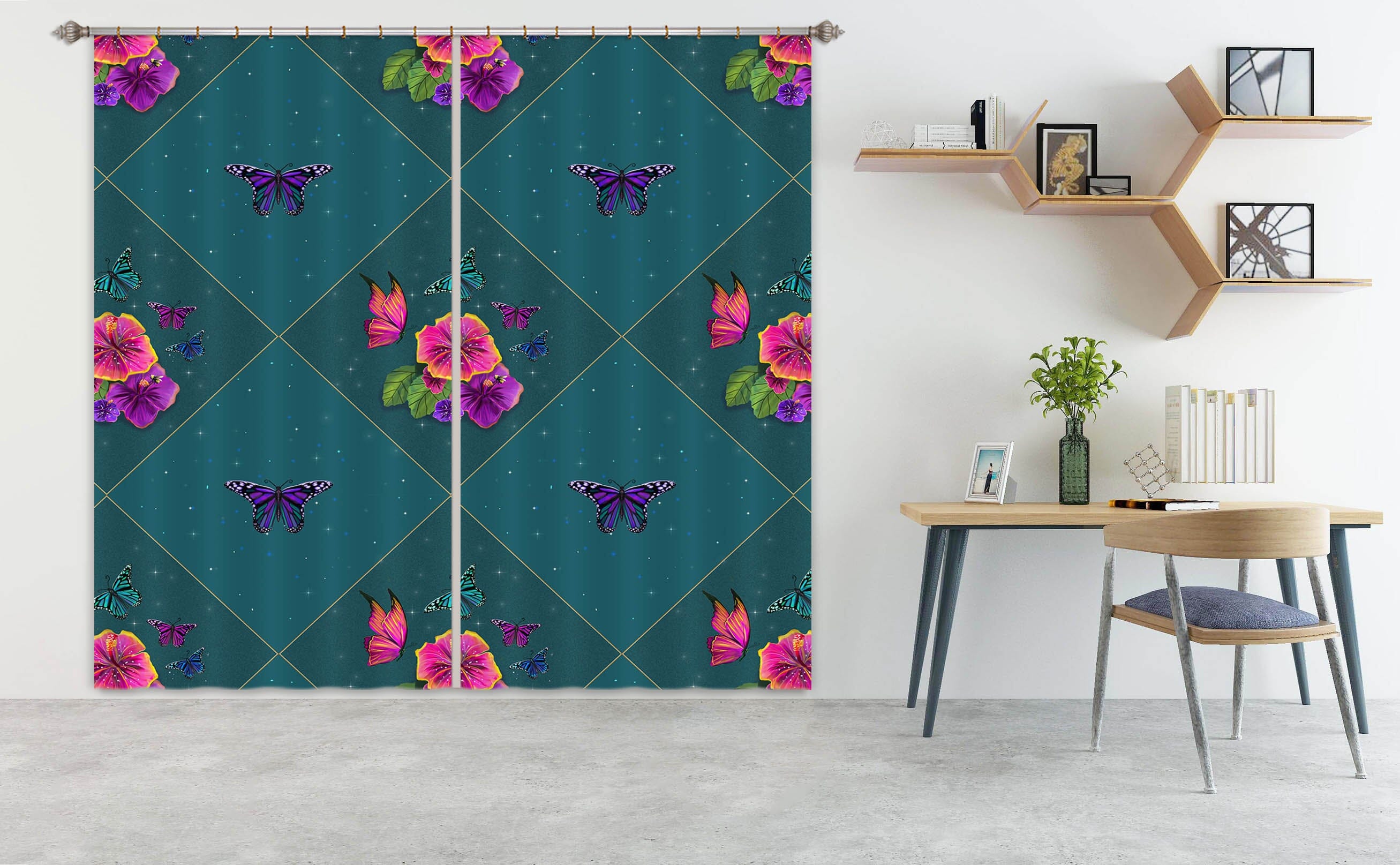 3D Purple Morning Glory 129 Rose Catherine Khan Curtain Curtains Drapes Curtains AJ Creativity Home
