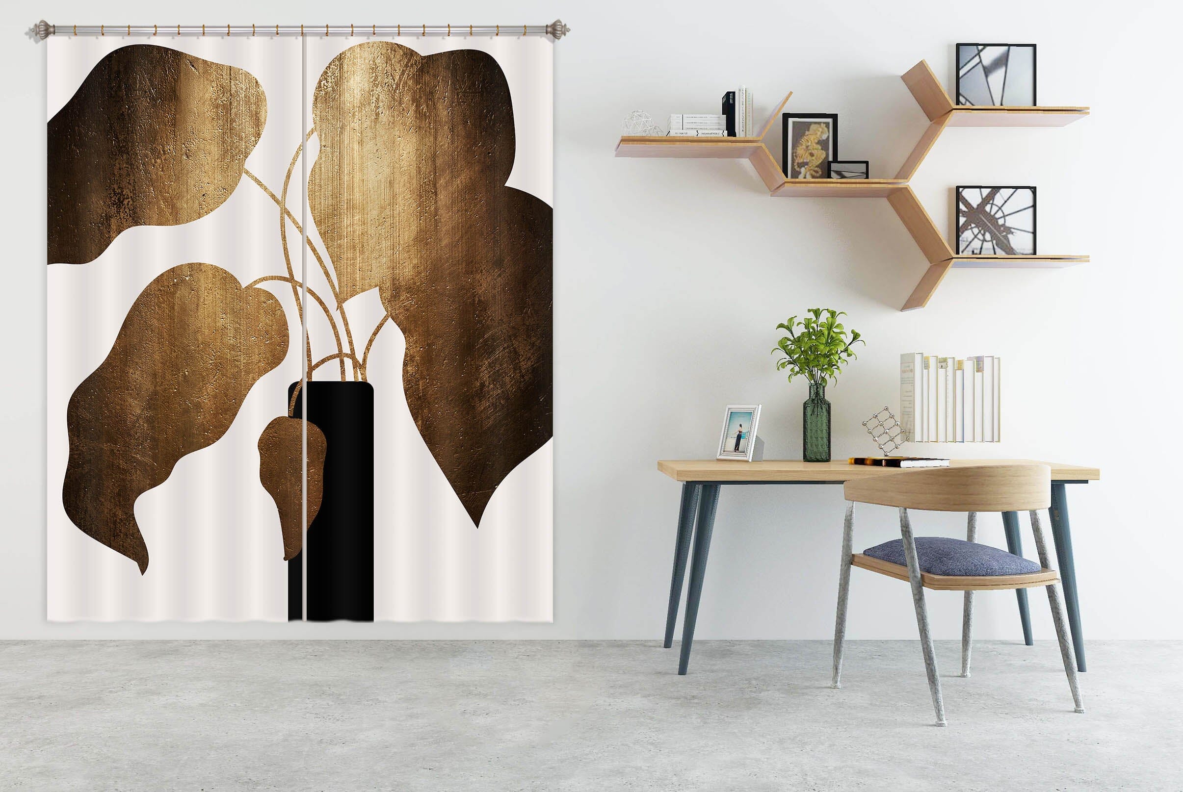 3D Black Leaves 1002 Boris Draschoff Curtain Curtains Drapes Curtains AJ Creativity Home