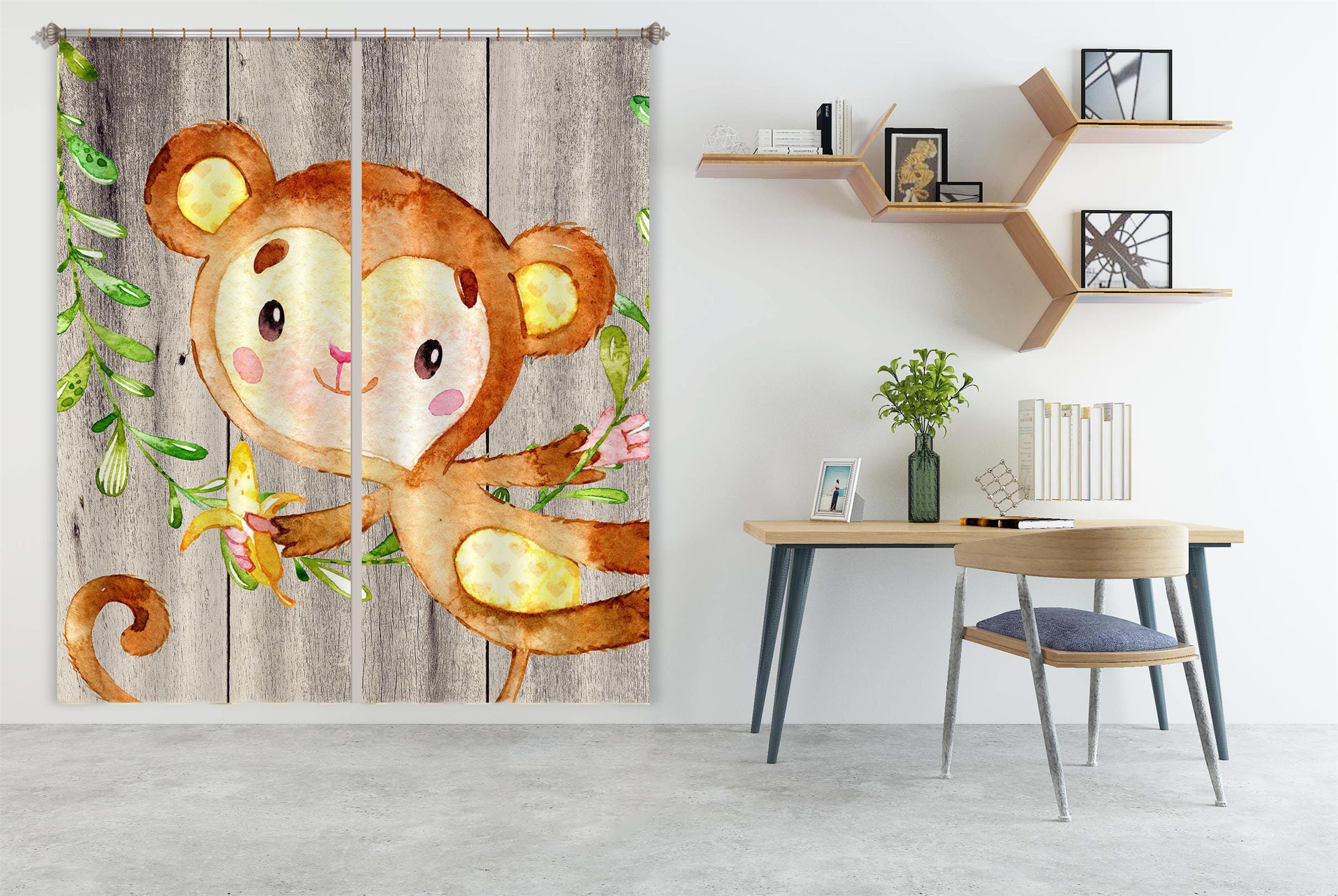 3D Cartoon Monkey 161 Uta Naumann Curtain Curtains Drapes Curtains AJ Creativity Home