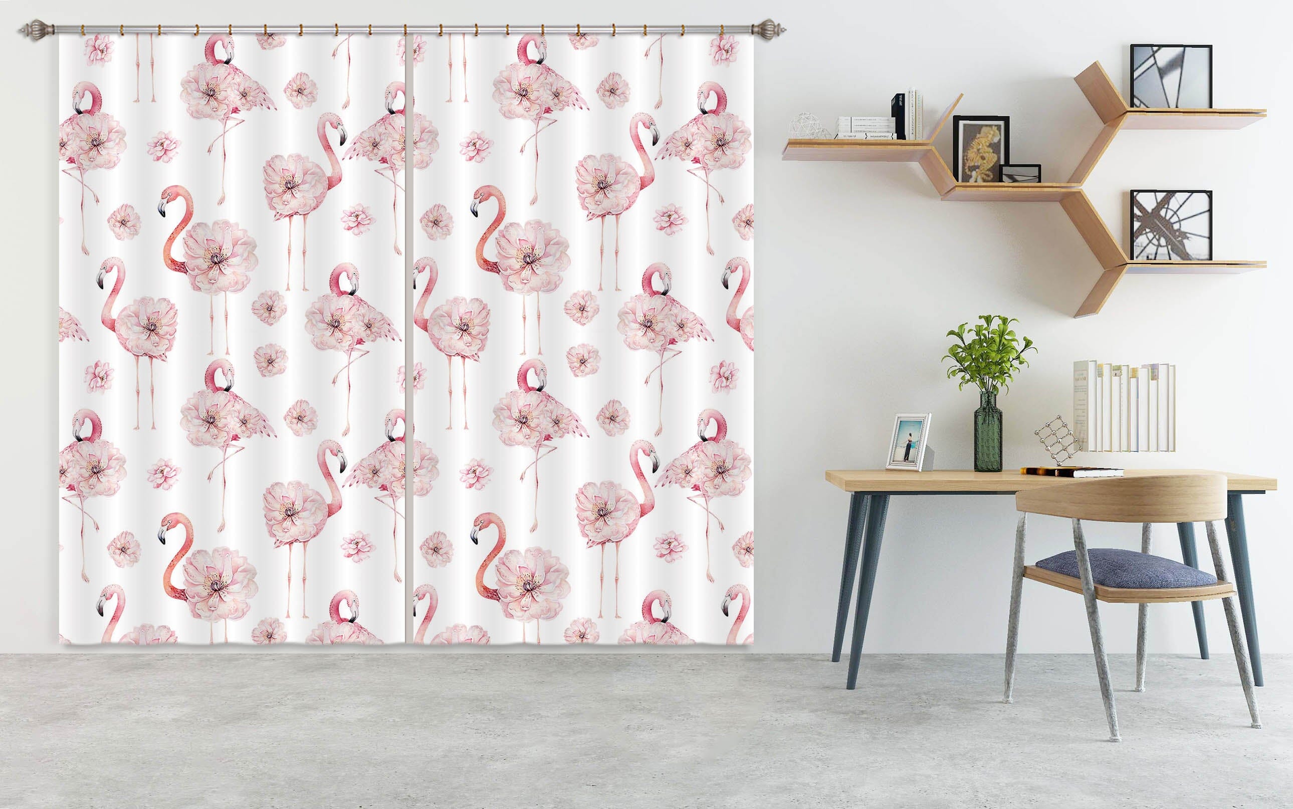 3D Flamingo Flower 156 Uta Naumann Curtain Curtains Drapes Curtains AJ Creativity Home