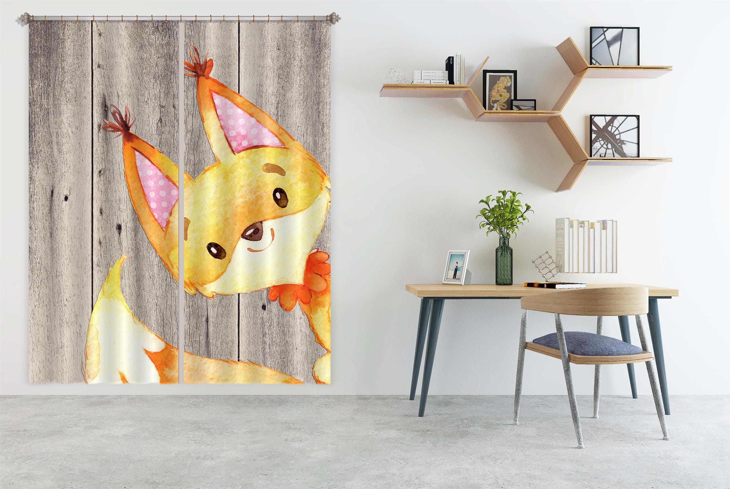 3D Yellow Fox 157 Uta Naumann Curtain Curtains Drapes Curtains AJ Creativity Home