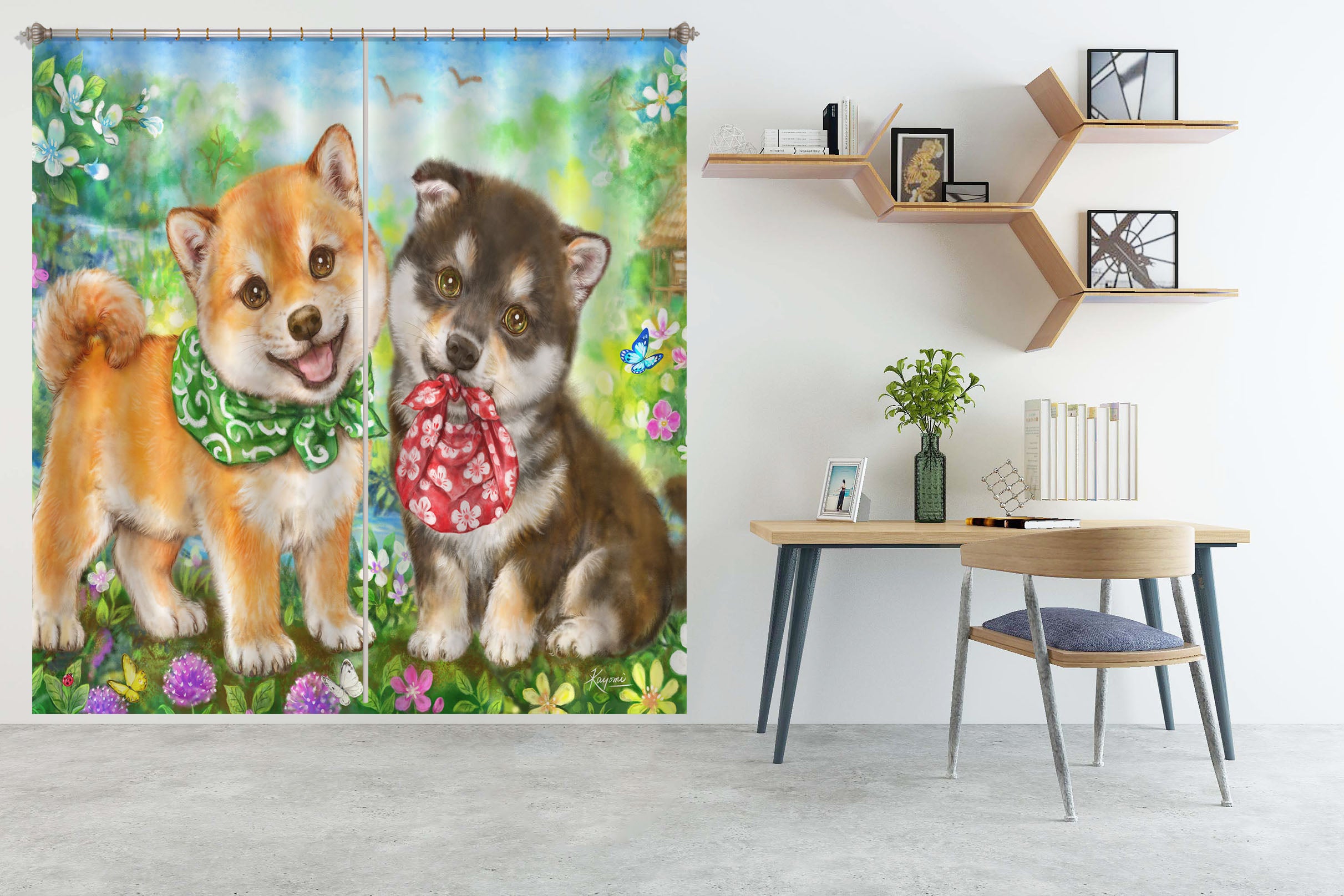 3D Cute Garden Dog 9050 Kayomi Harai Curtain Curtains Drapes