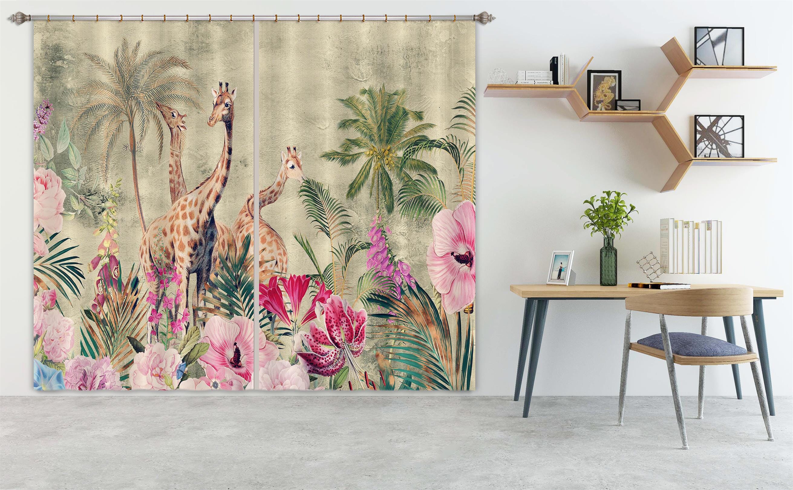 3D Giraffe Flower 203 Uta Naumann Curtain Curtains Drapes Curtains AJ Creativity Home