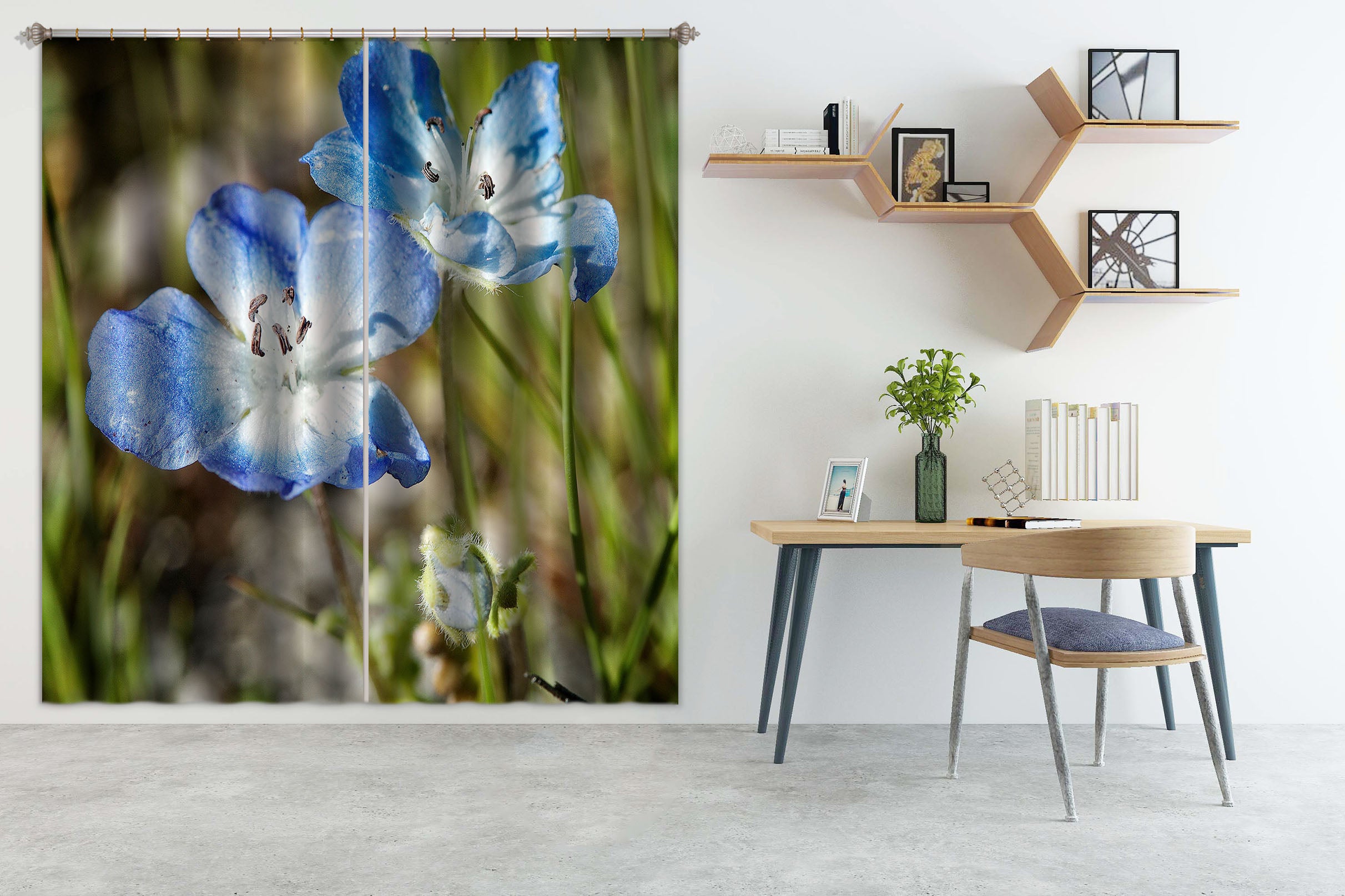 3D Blue Flowers 61210 Kathy Barefield Curtain Curtains Drapes