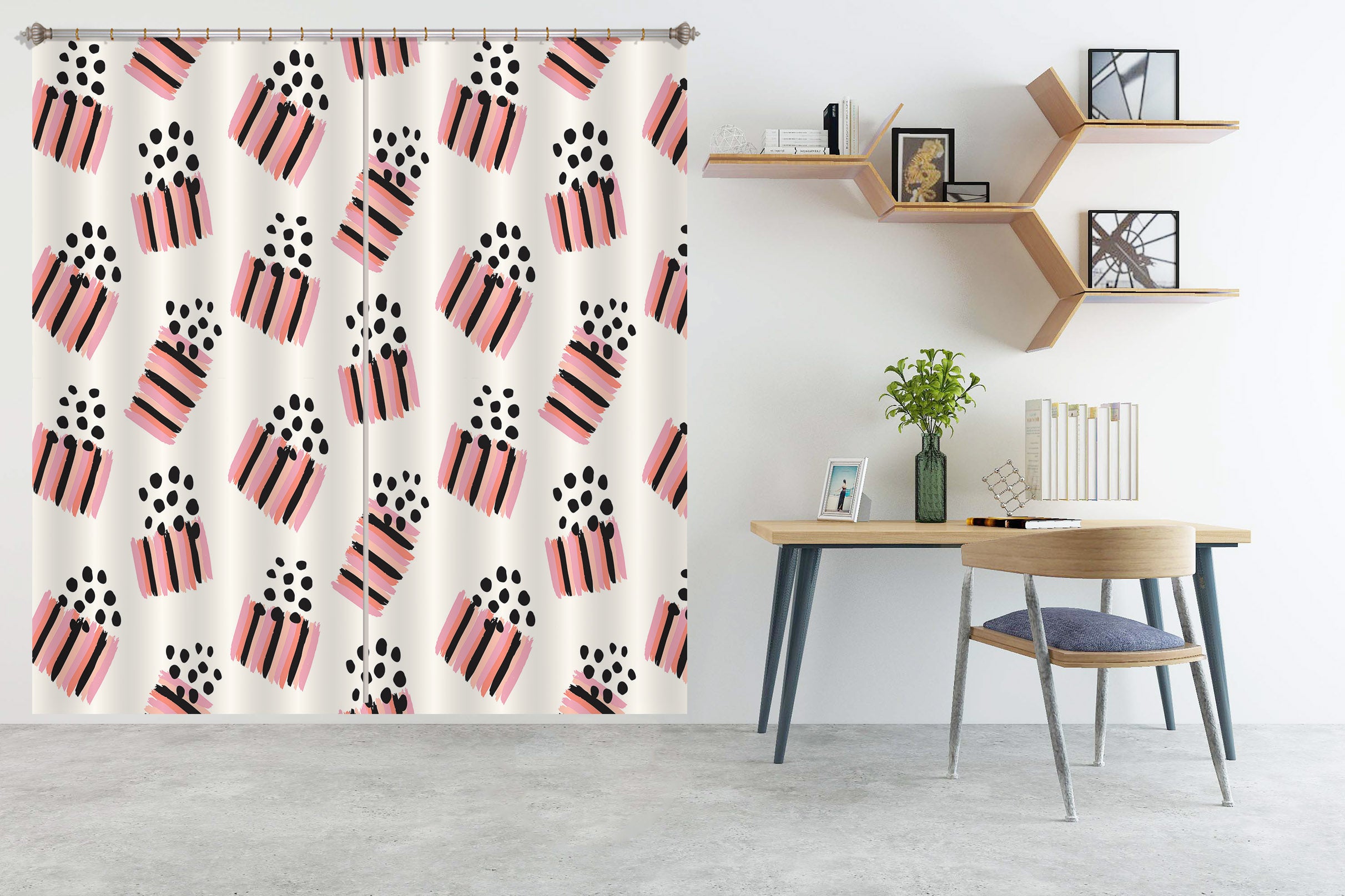 3D Black Pink Striped Pattern 111121 Kashmira Jayaprakash Curtain Curtains Drapes