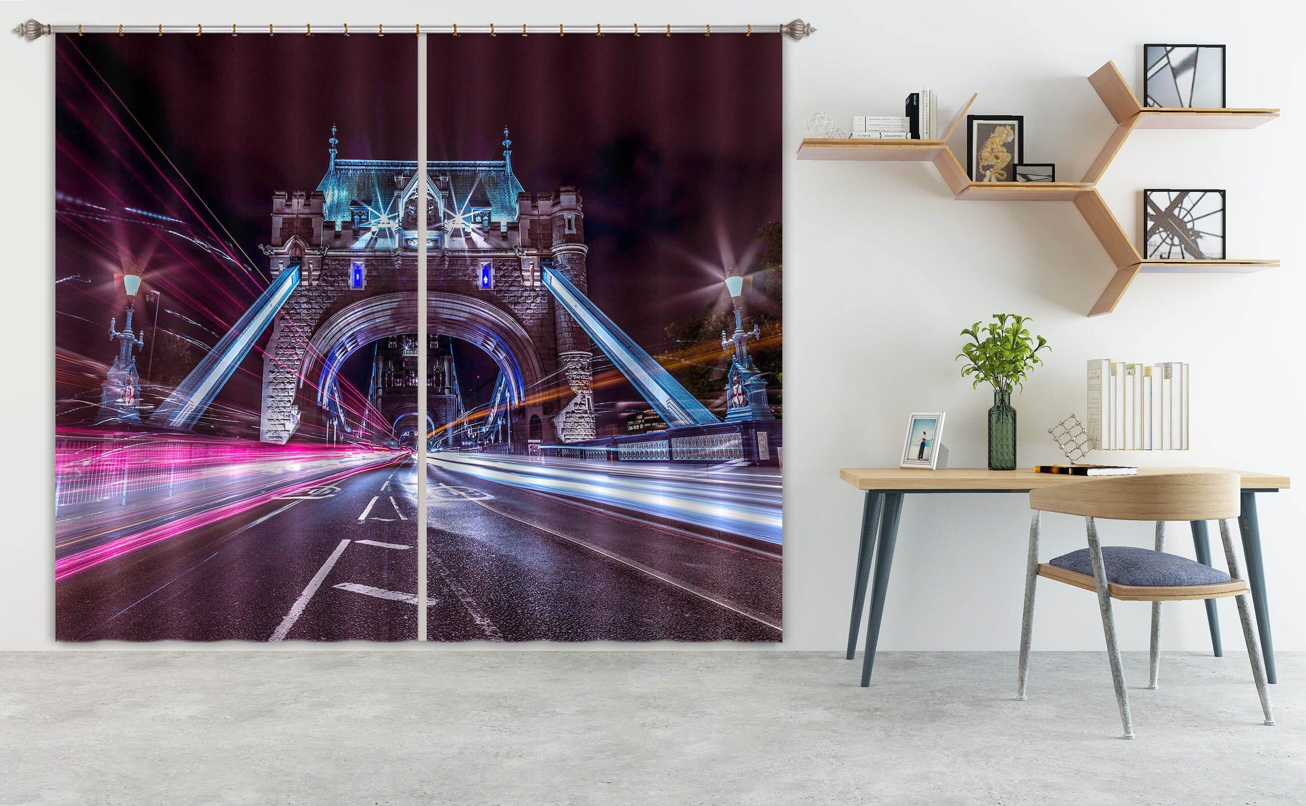 3D Colored Bridge 217 Assaf Frank Curtain Curtains Drapes Curtains AJ Creativity Home