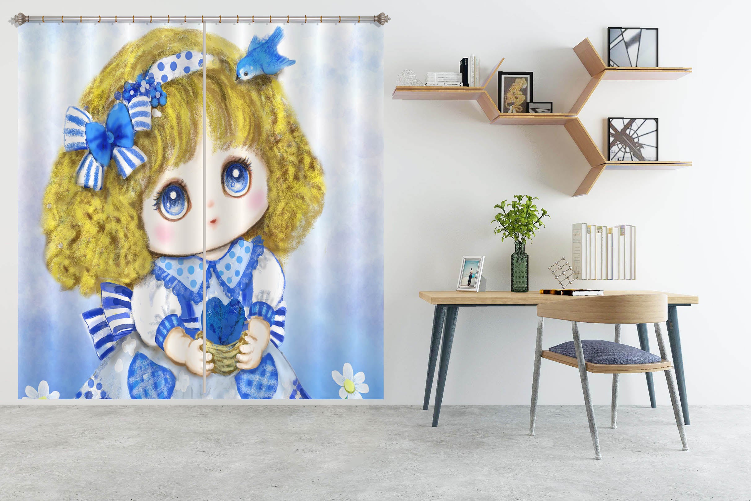 3D Cute Little Girl 9025 Kayomi Harai Curtain Curtains Drapes