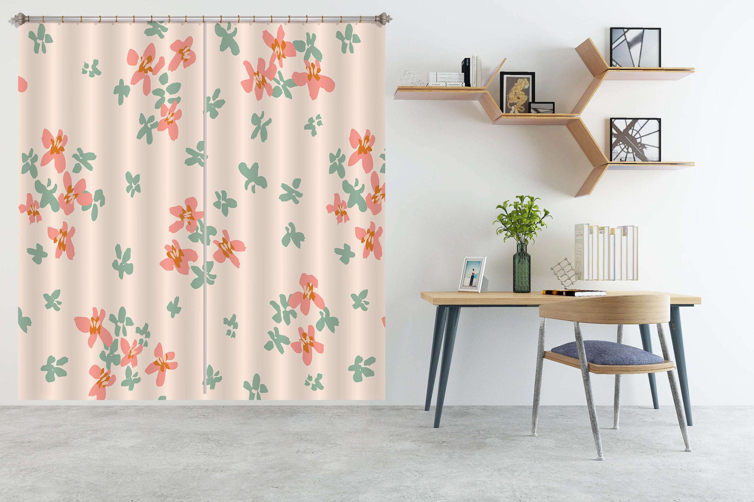 3D Green Red Floral 11174 Kashmira Jayaprakash Curtain Curtains Drapes