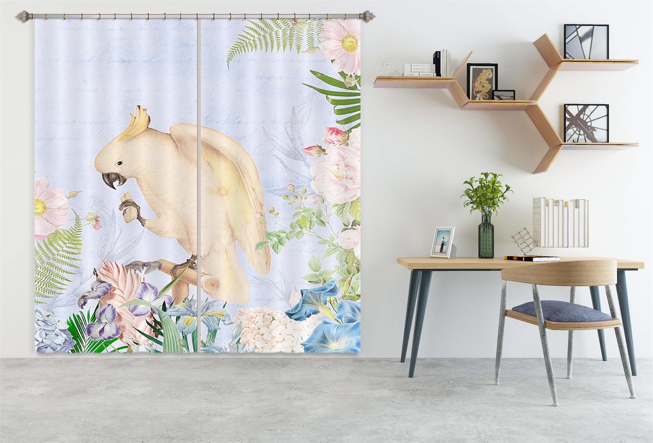 3D White Parrot 202 Uta Naumann Curtain Curtains Drapes Curtains AJ Creativity Home